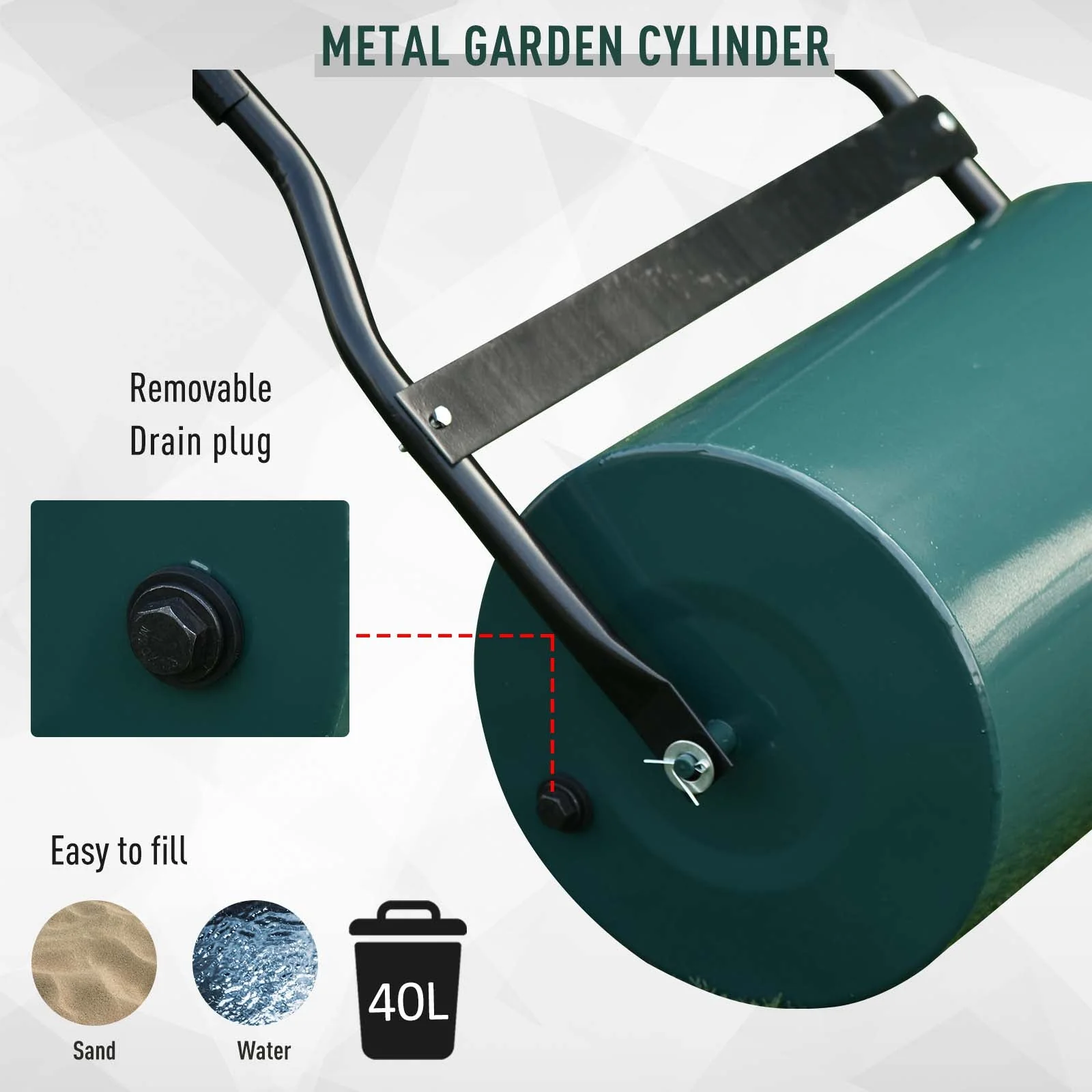 40L Metal Sand or Water Filled Lawn Roller Green - Image 6