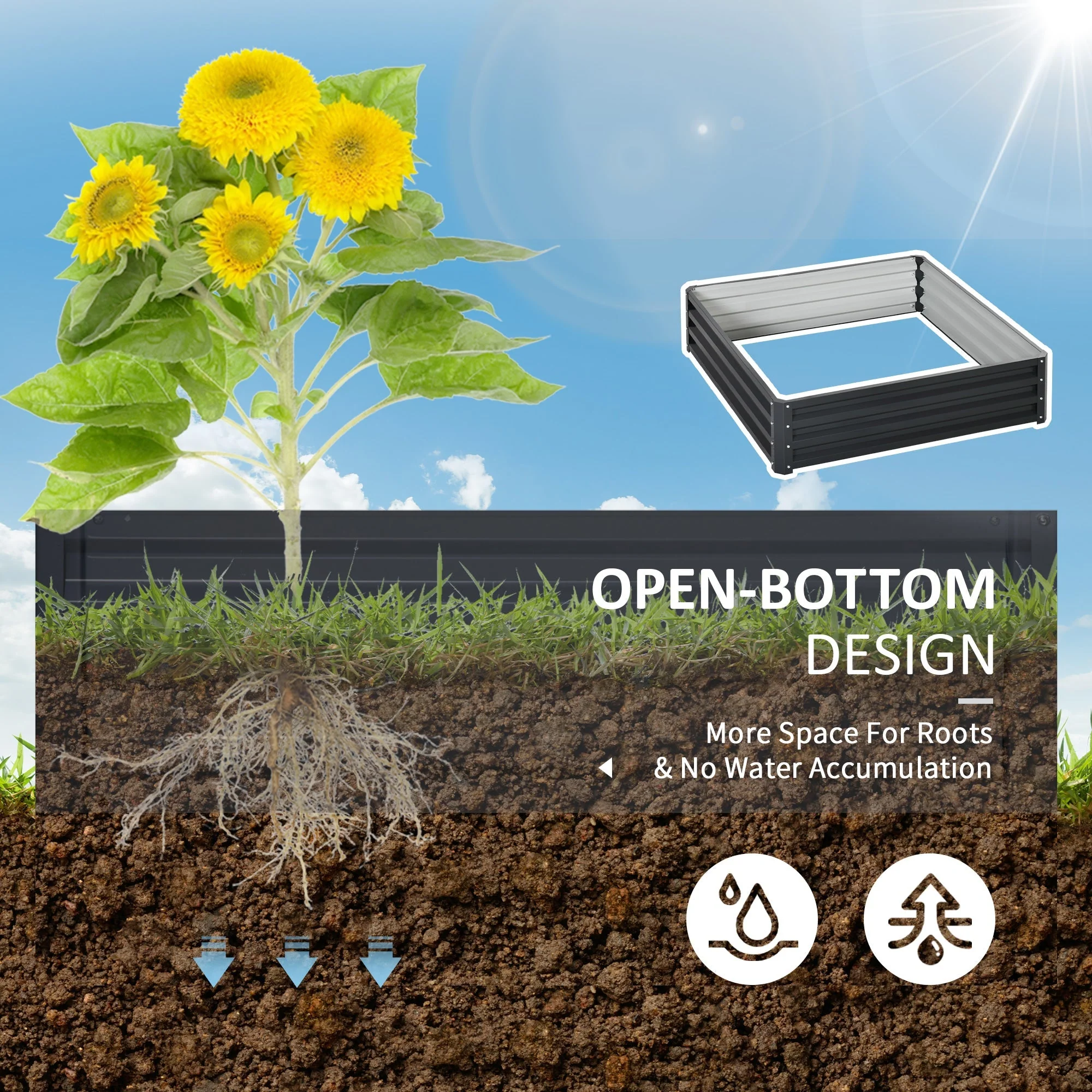 432L Square Raised Garden Bed Box with Weatherized Steel Frame for Vegetables - Image 6