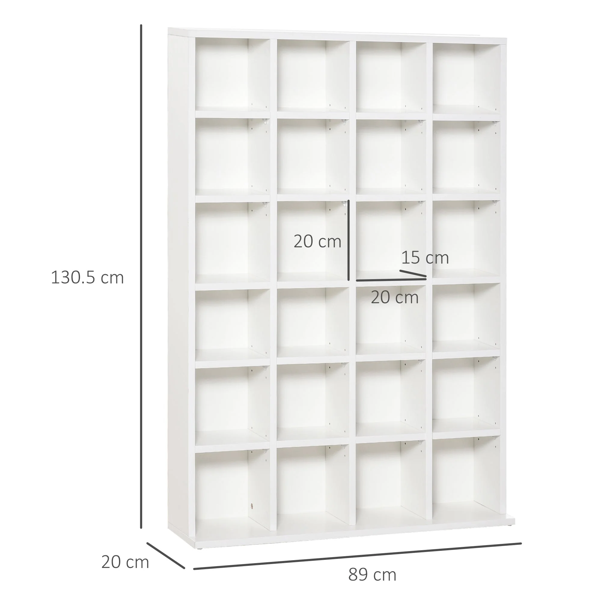 480 CD / 312 DVD Storage Shelf Rack Media Storage Unit Shelves Racks Wooden Bookcase Display Unit with 4 Adjustable Shelves White - Image 3
