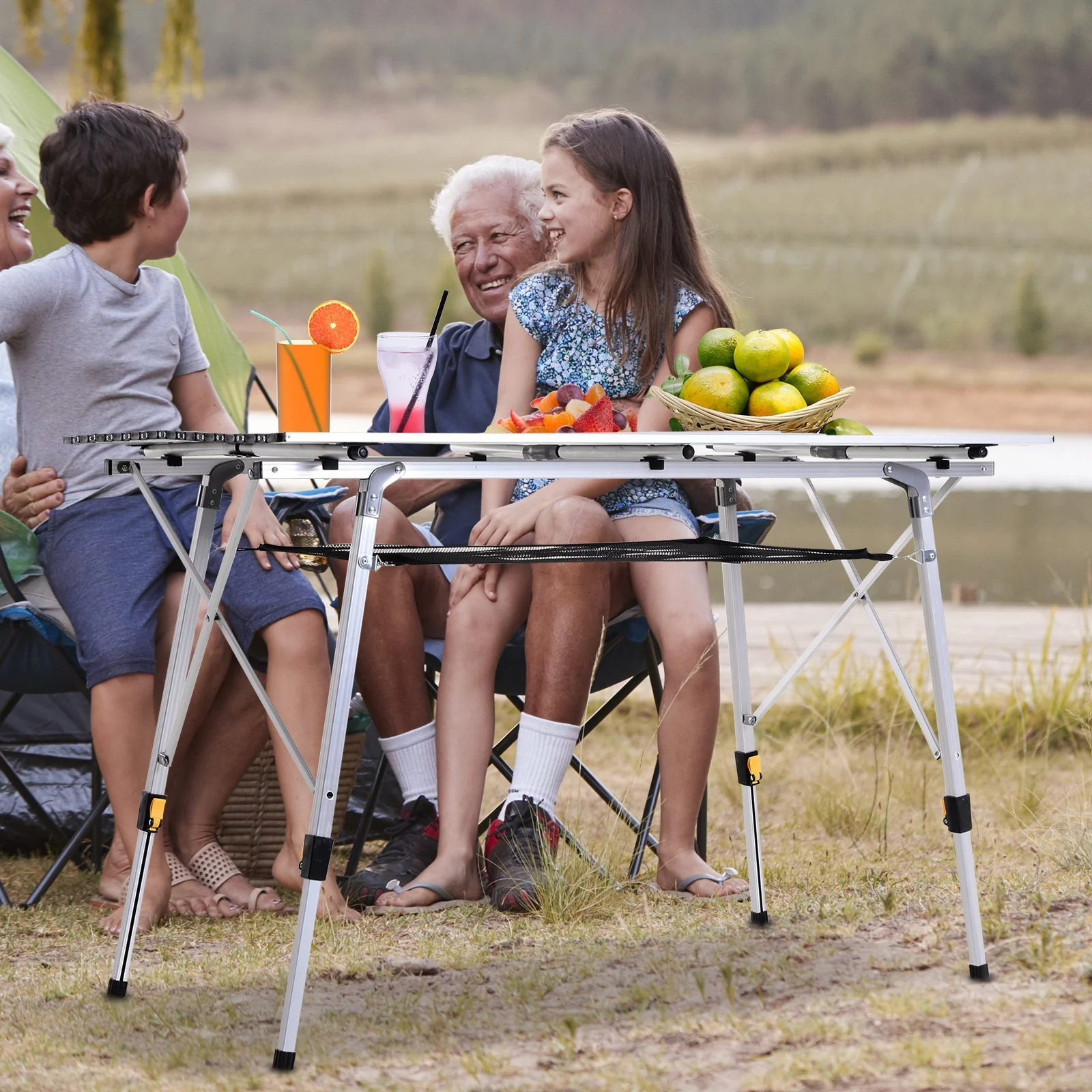 4FT Folding Aluminium Picnic Table Portable Camping BBQ Table Roll Up Top Mesh Layer Rack with Carrying Bag - Image 9