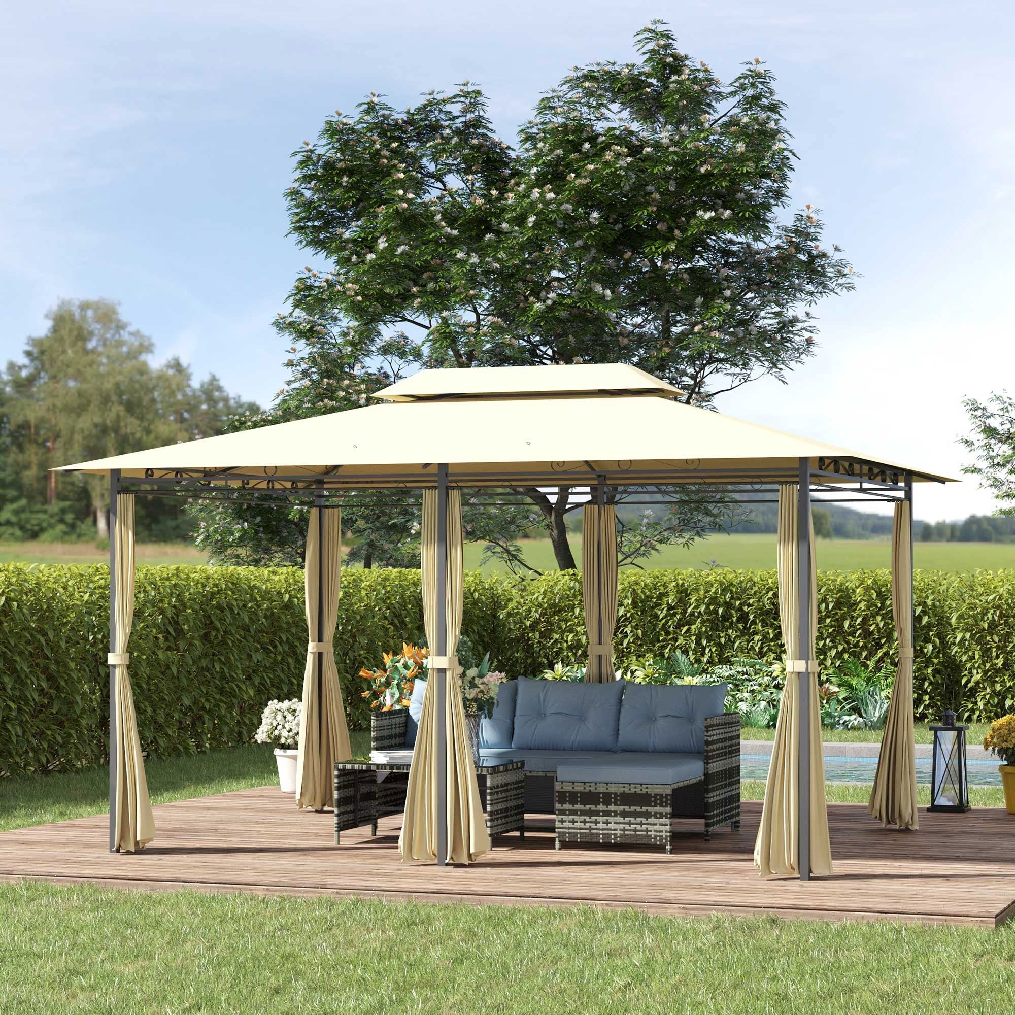 4m x 3M Metal Gazebo Canopy Party Tent Garden Pavillion Patio Shelter Pavilion with Curtains Sidewalls Beige - Image 2