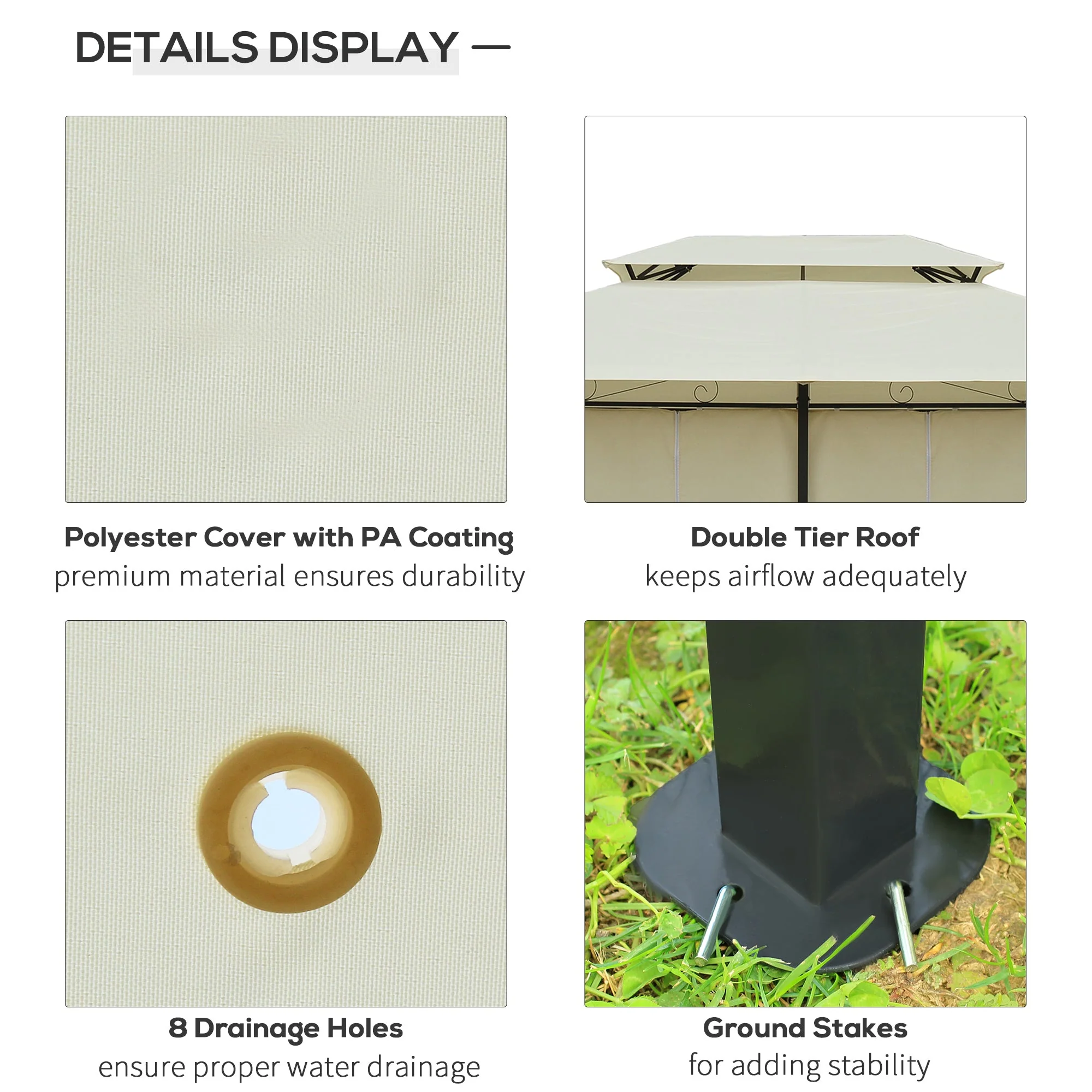 4m x 3M Metal Gazebo Canopy Party Tent Garden Pavillion Patio Shelter Pavilion with Curtains Sidewalls Beige - Image 6