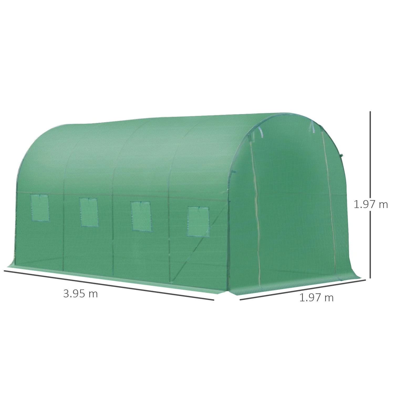 4x2 m Polytunnel Walk-in Greenhouse with Zip Door and Windows - Image 3