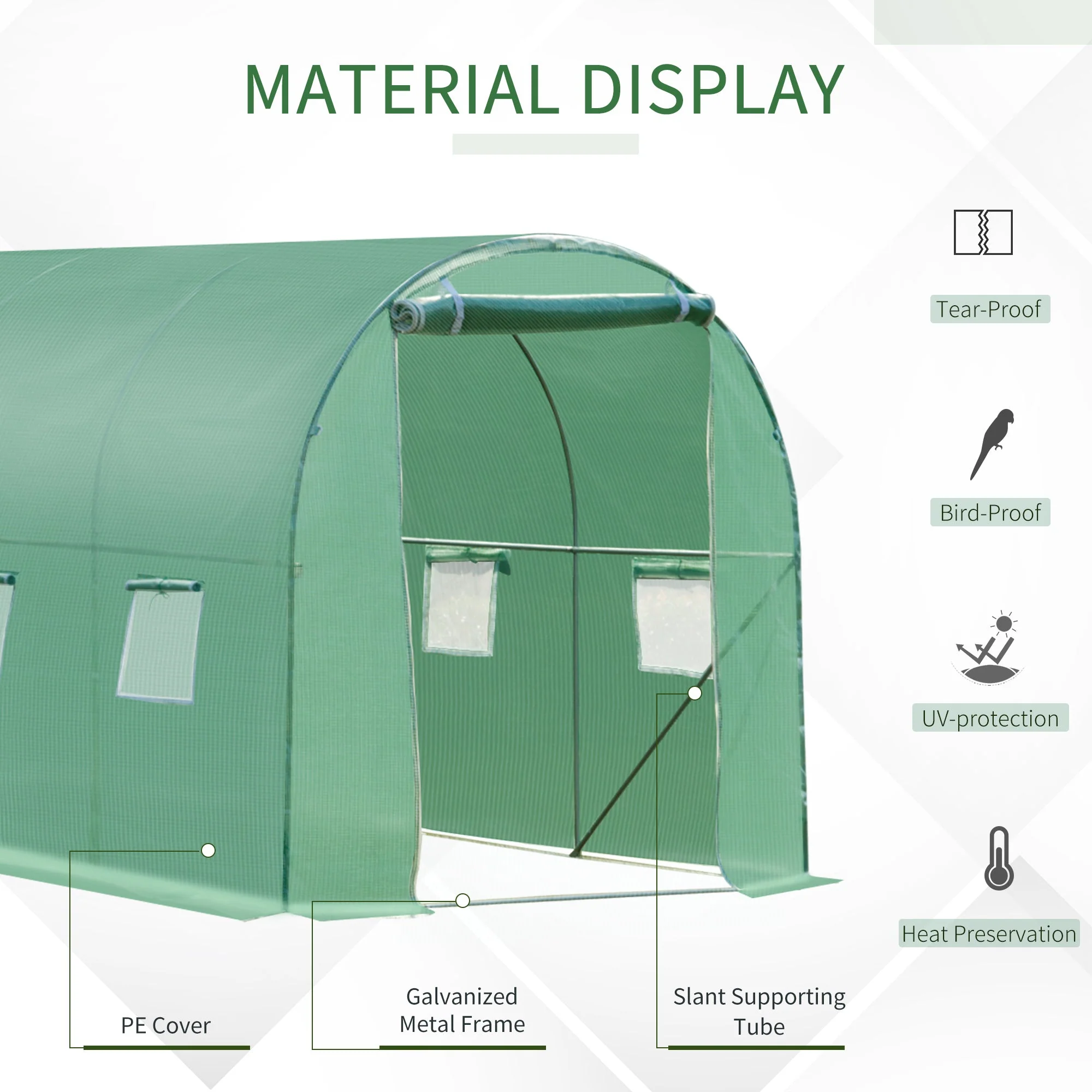 4x2 m Polytunnel Walk-in Greenhouse with Zip Door and Windows - Image 4