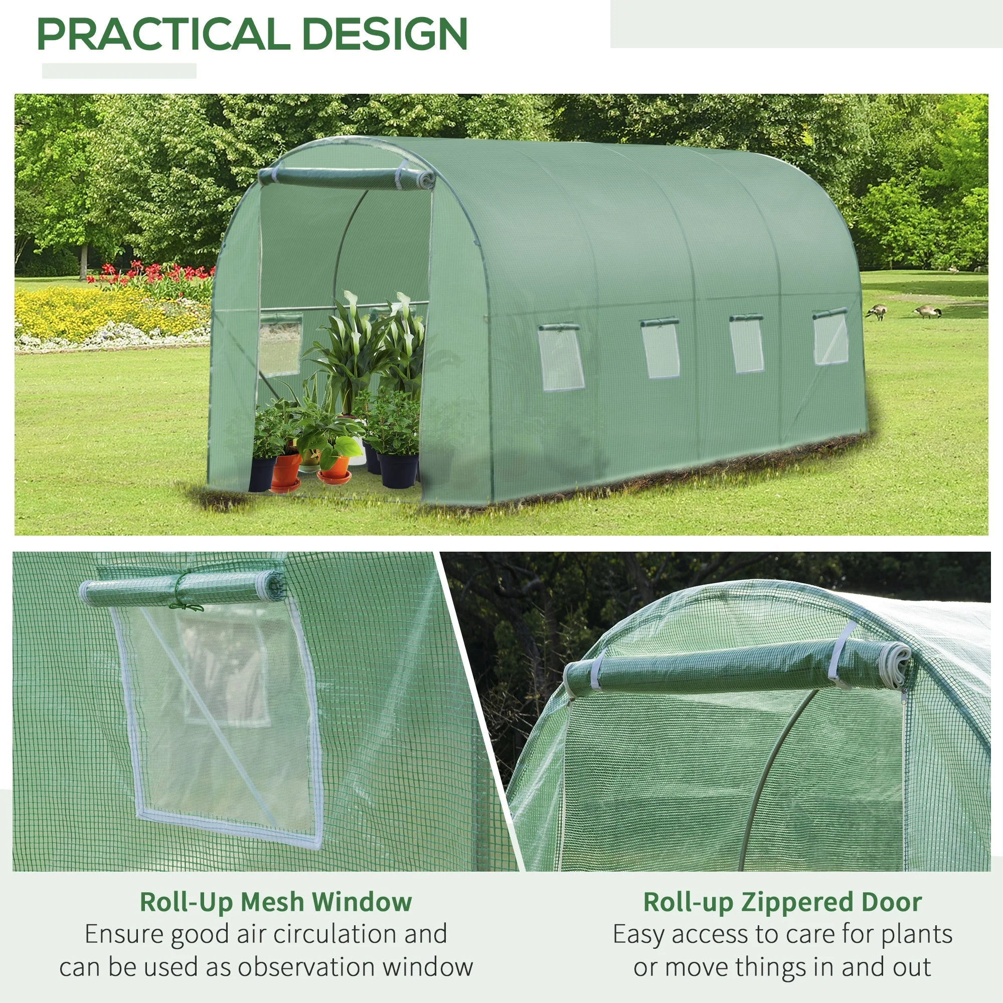 4x2 m Polytunnel Walk-in Greenhouse with Zip Door and Windows - Image 6