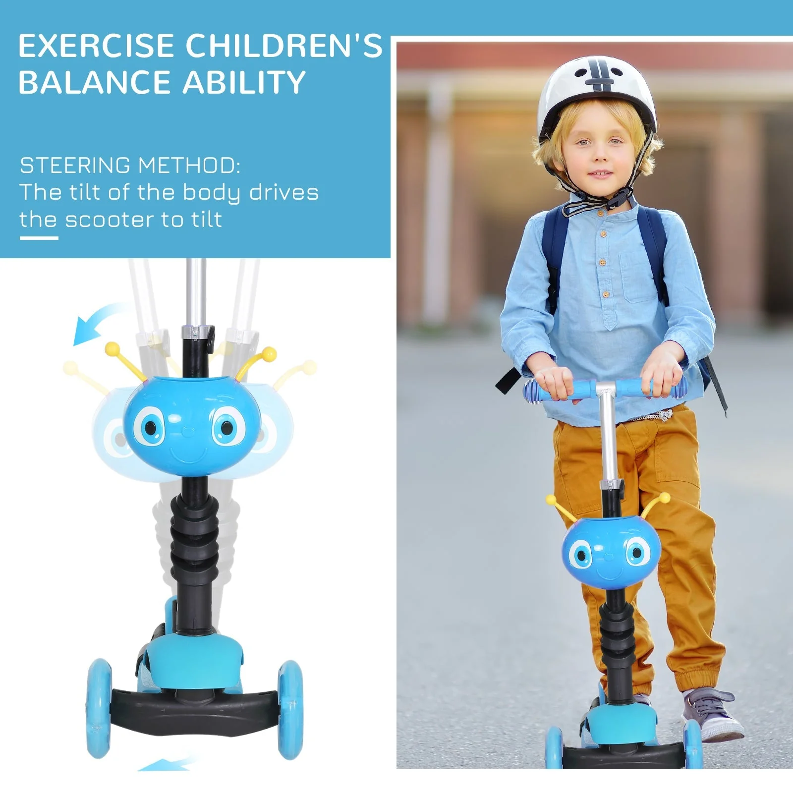 5-in-1 Kids Kick Scooter W/Removable Seat-Blue - Image 4