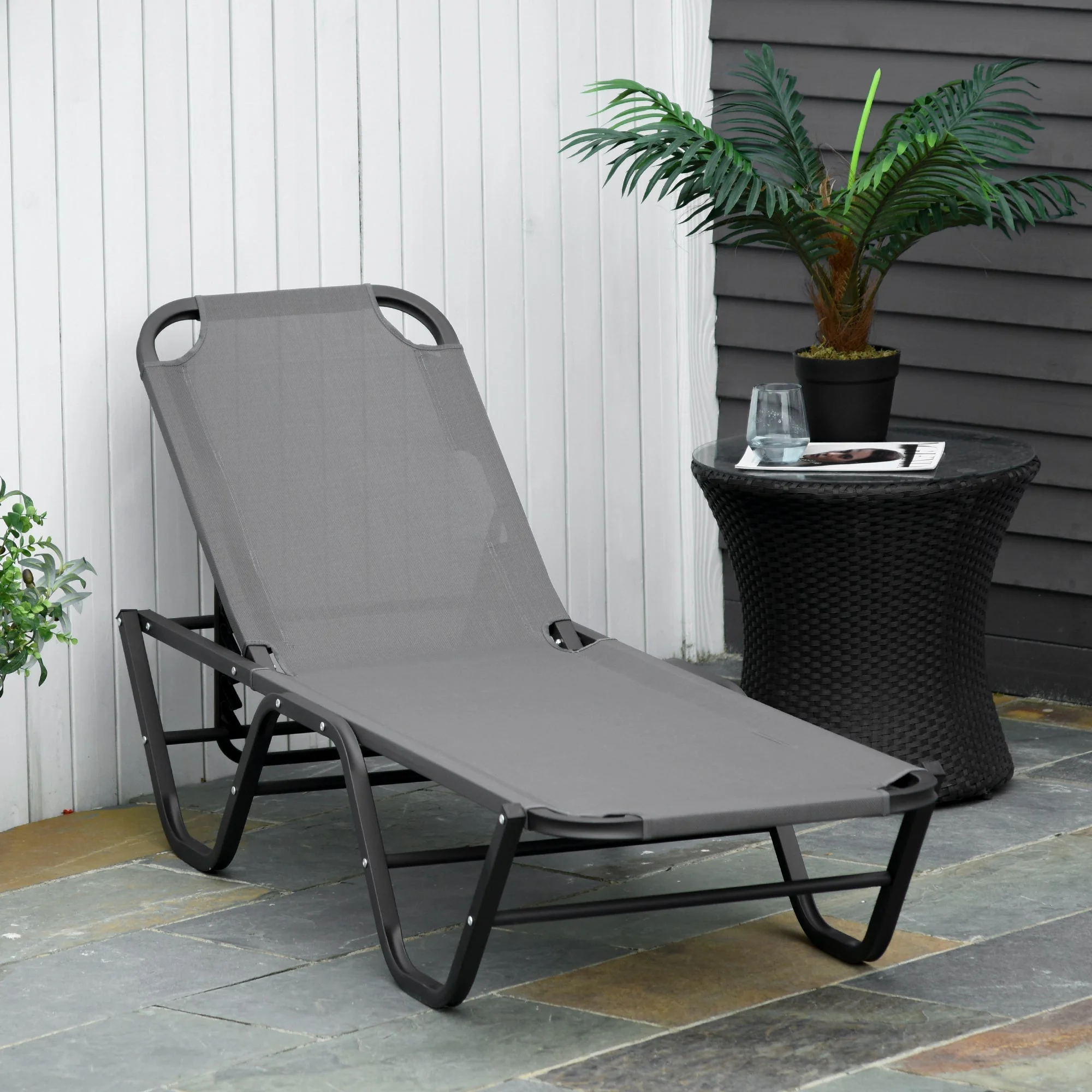 5-Position Sun Lounger Aluminium Grey by Aosom - Image 2