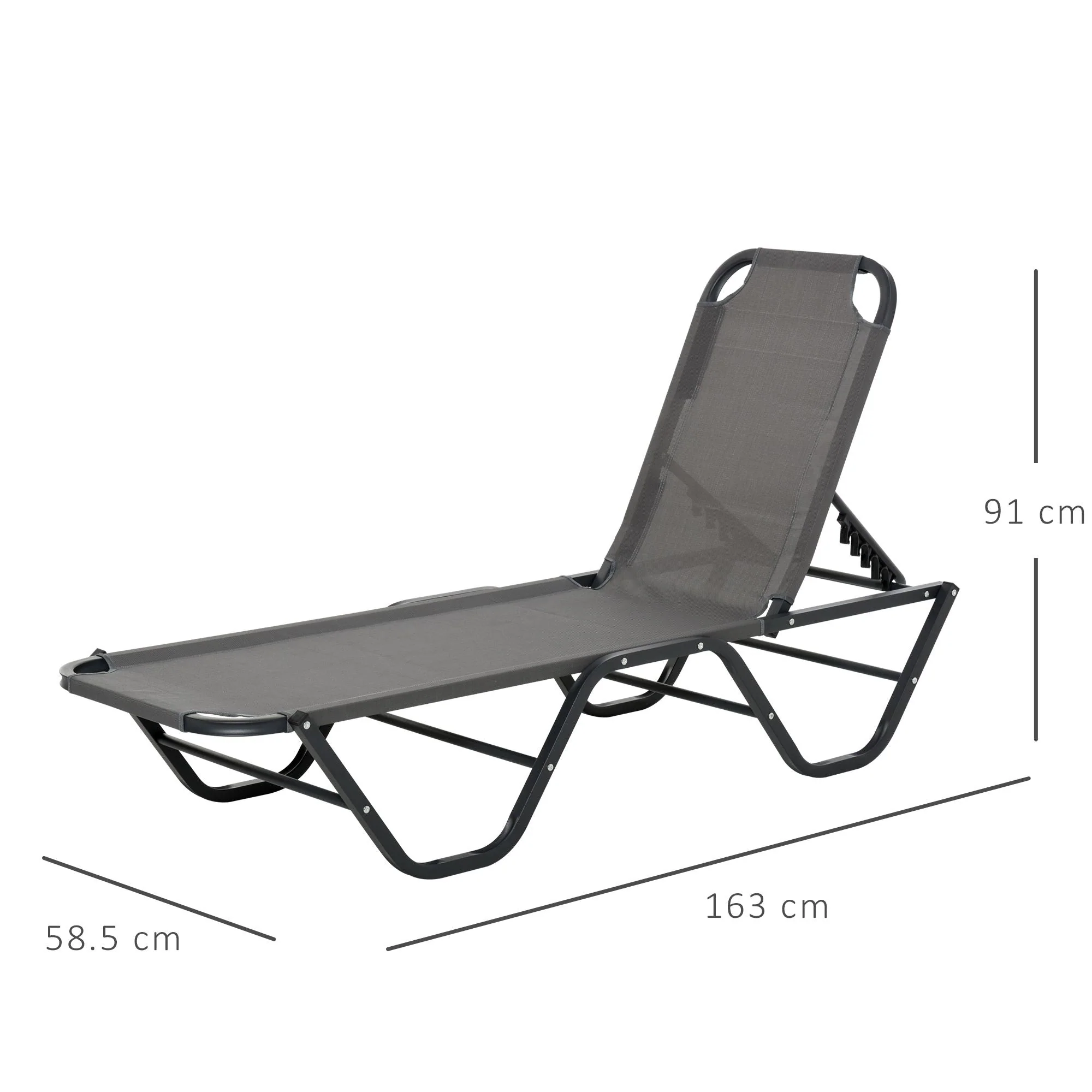 5-Position Sun Lounger Aluminium Grey by Aosom - Image 3