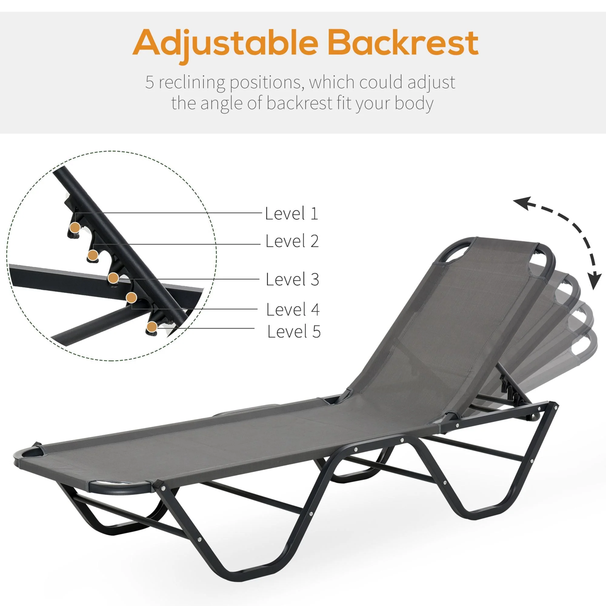 5-Position Sun Lounger Aluminium Grey by Aosom - Image 5