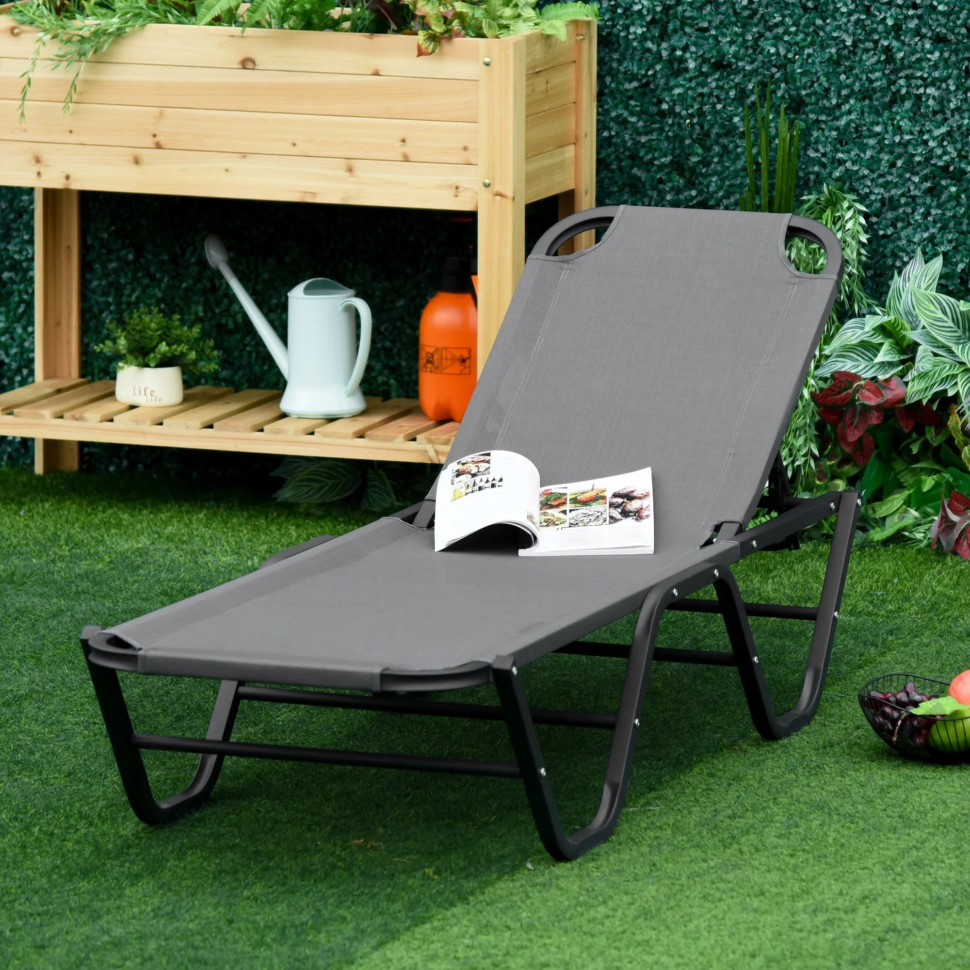5-Position Sun Lounger Aluminium Grey by Aosom - Image 9