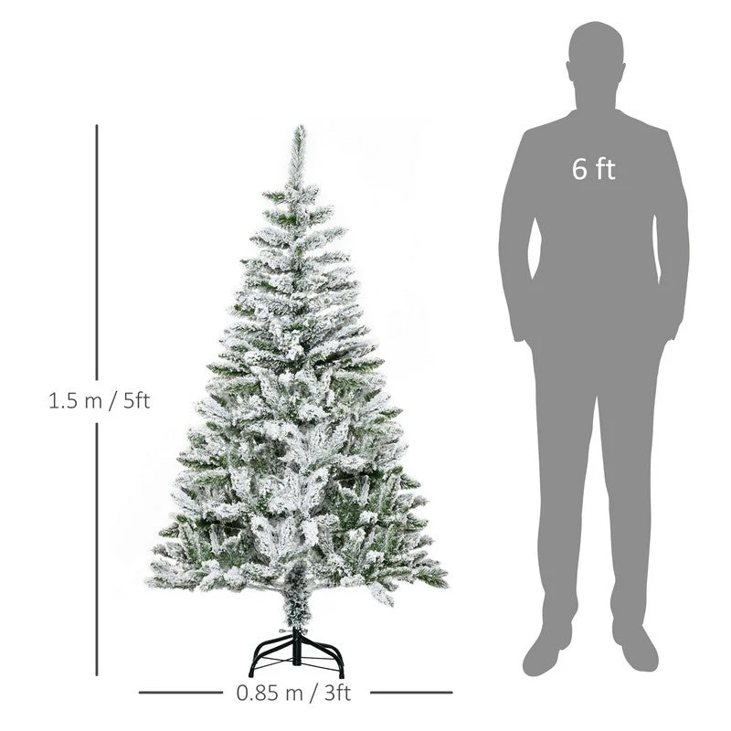 5' Snow Flocked Artificial Christmas Tree Xmas Pine Tree with Realistic Branches - Image 3