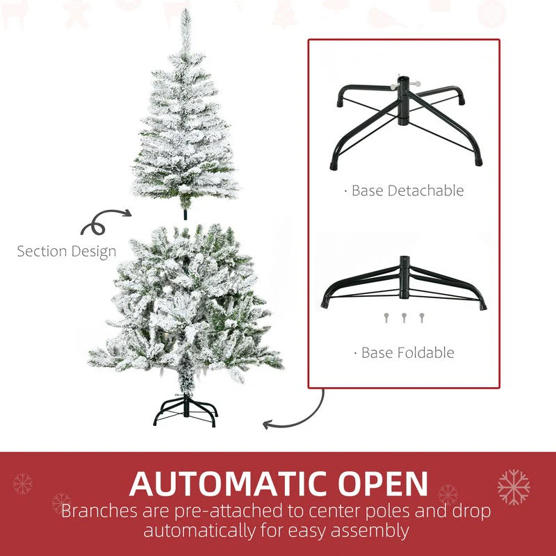 5' Snow Flocked Artificial Christmas Tree Xmas Pine Tree with Realistic Branches - Image 6