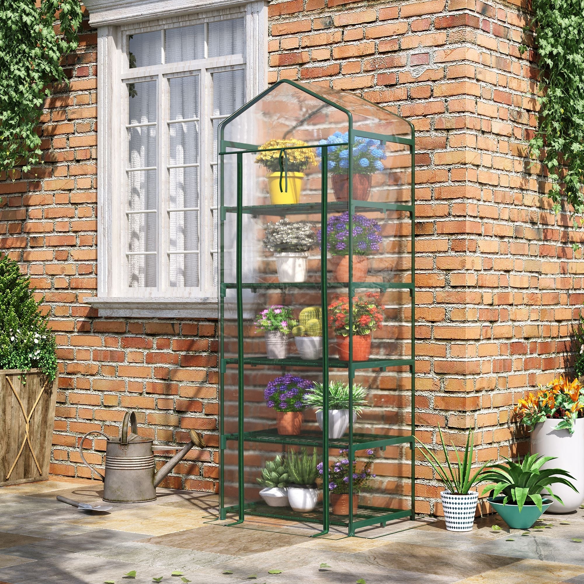 5 Tier Mini Greenhouse Outdoor Flower Stand Green House PVC Cover Portable Shed Metal Frame Transparent 69 x 49 x 193cm - Image 2