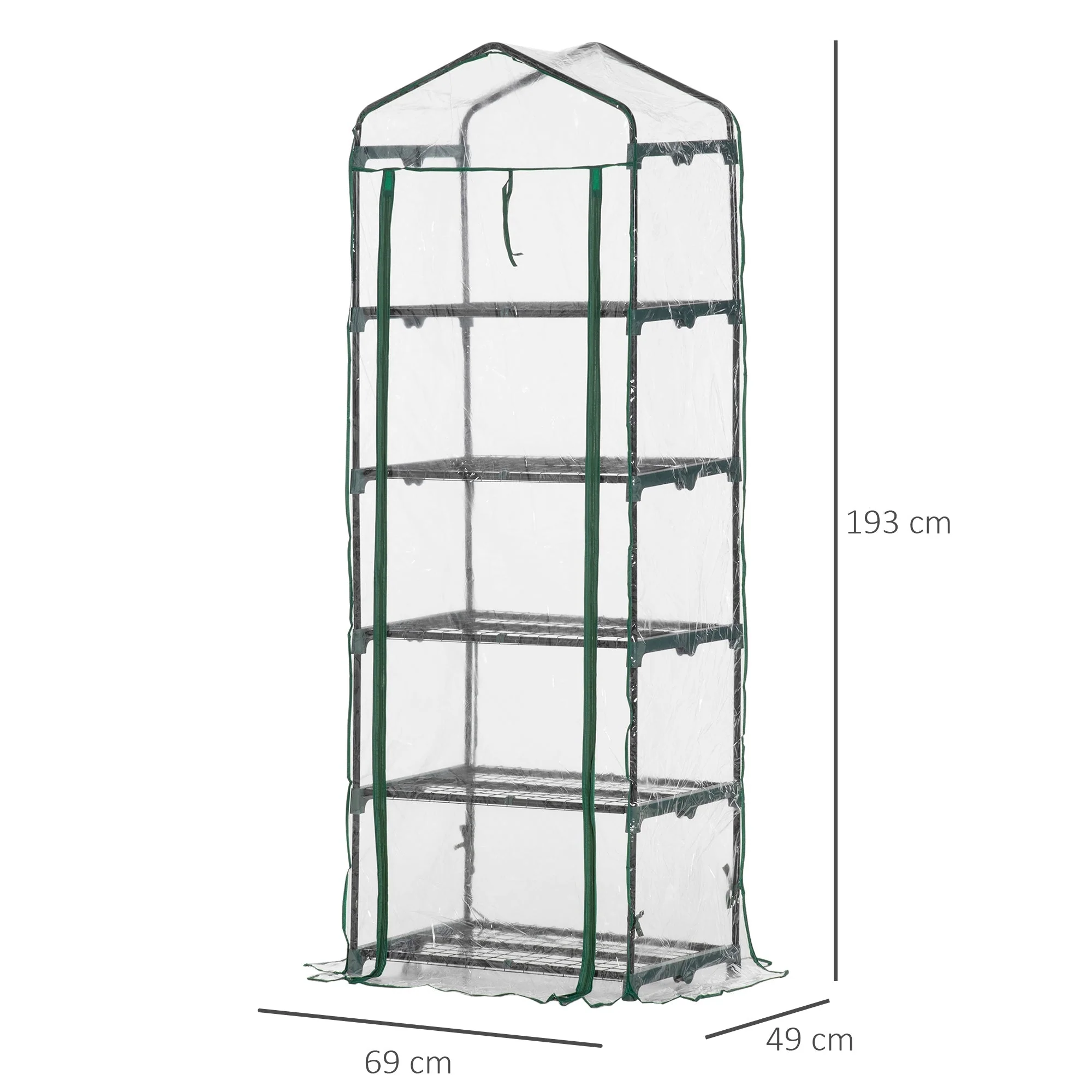 5 Tier Mini Greenhouse Outdoor Flower Stand Green House PVC Cover Portable Shed Metal Frame Transparent 69 x 49 x 193cm - Image 3