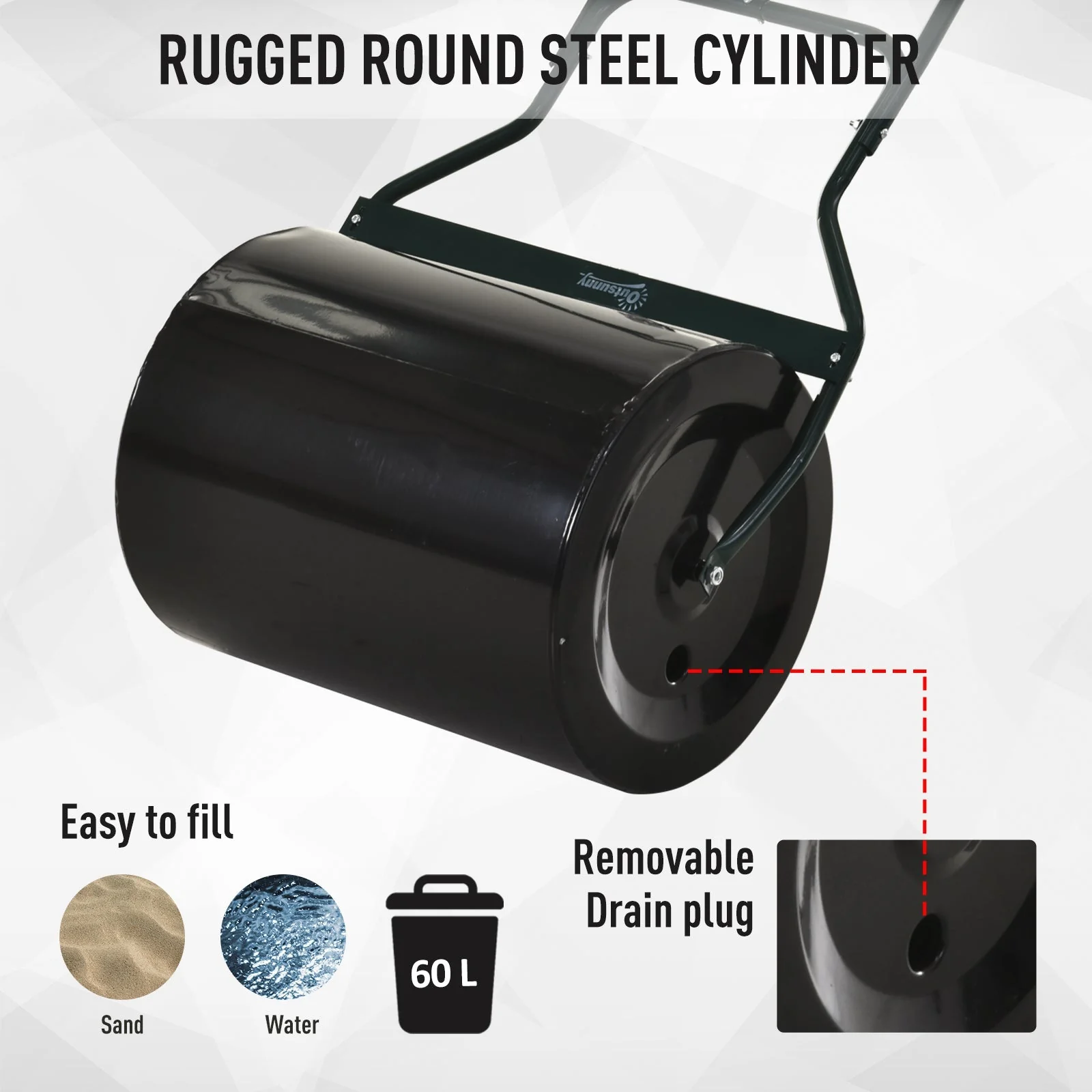 50cm Steel Garden Lawn Roller Push Pull w/ Fillable Cylinder Water Sand Plug Lawn Flatten Seed Sow Rolling Drum w/ Handle - Image 4