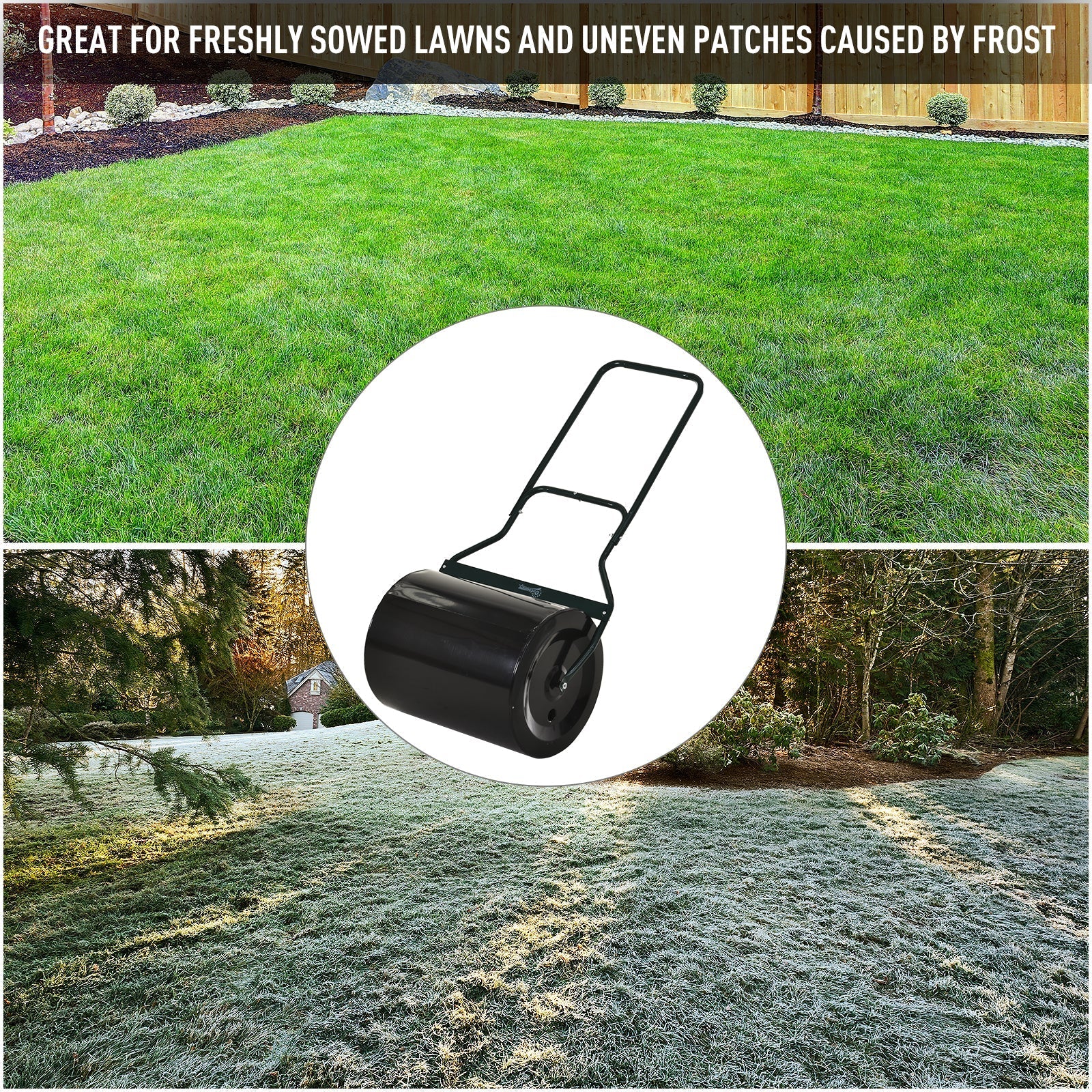 50cm Steel Garden Lawn Roller Push Pull w/ Fillable Cylinder Water Sand Plug Lawn Flatten Seed Sow Rolling Drum w/ Handle - Image 6