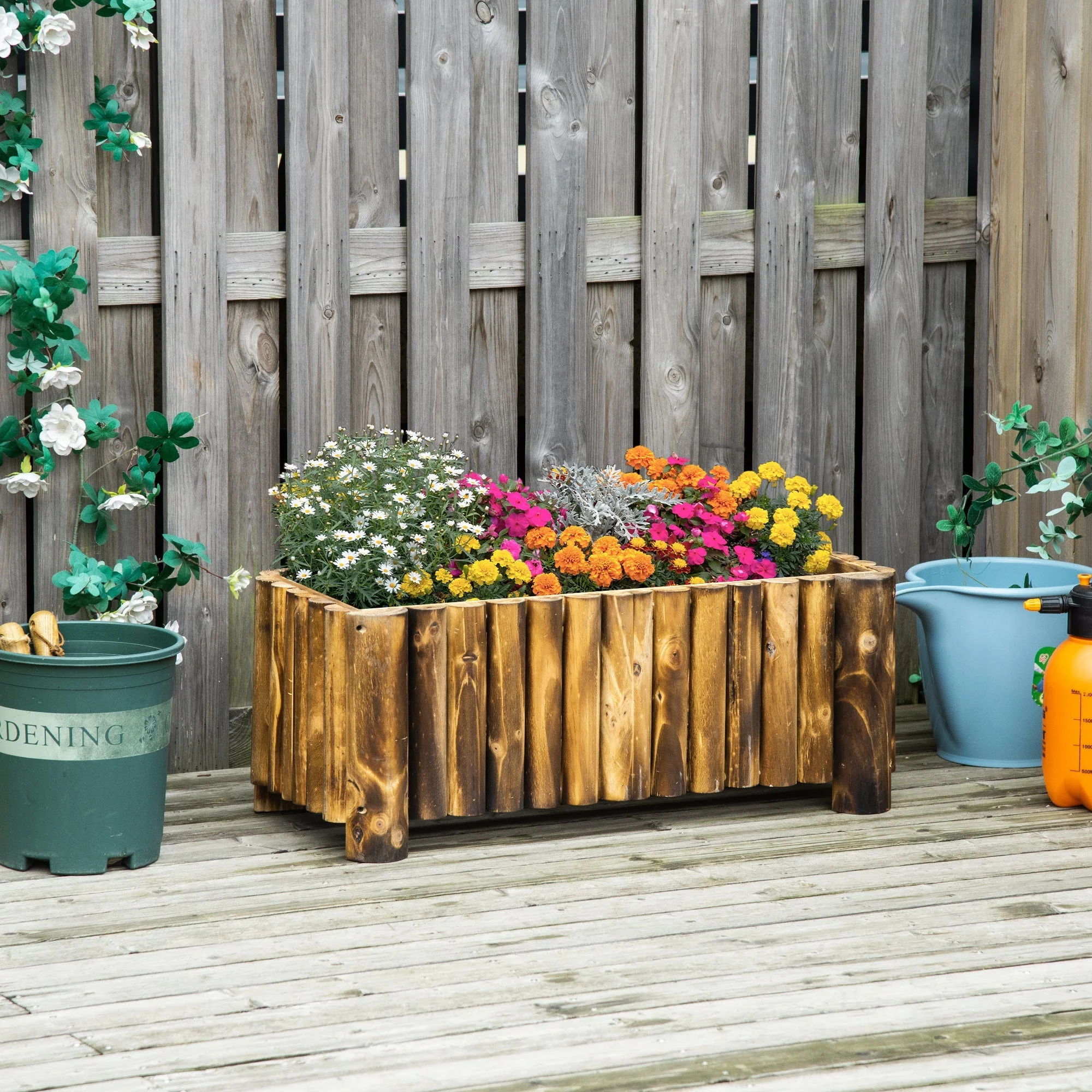 52L Raised Flower Bed Wooden Rectangualr Planter Container Box Herb Pot Flower Pot 78L x 35W x 30H cm - Image 2