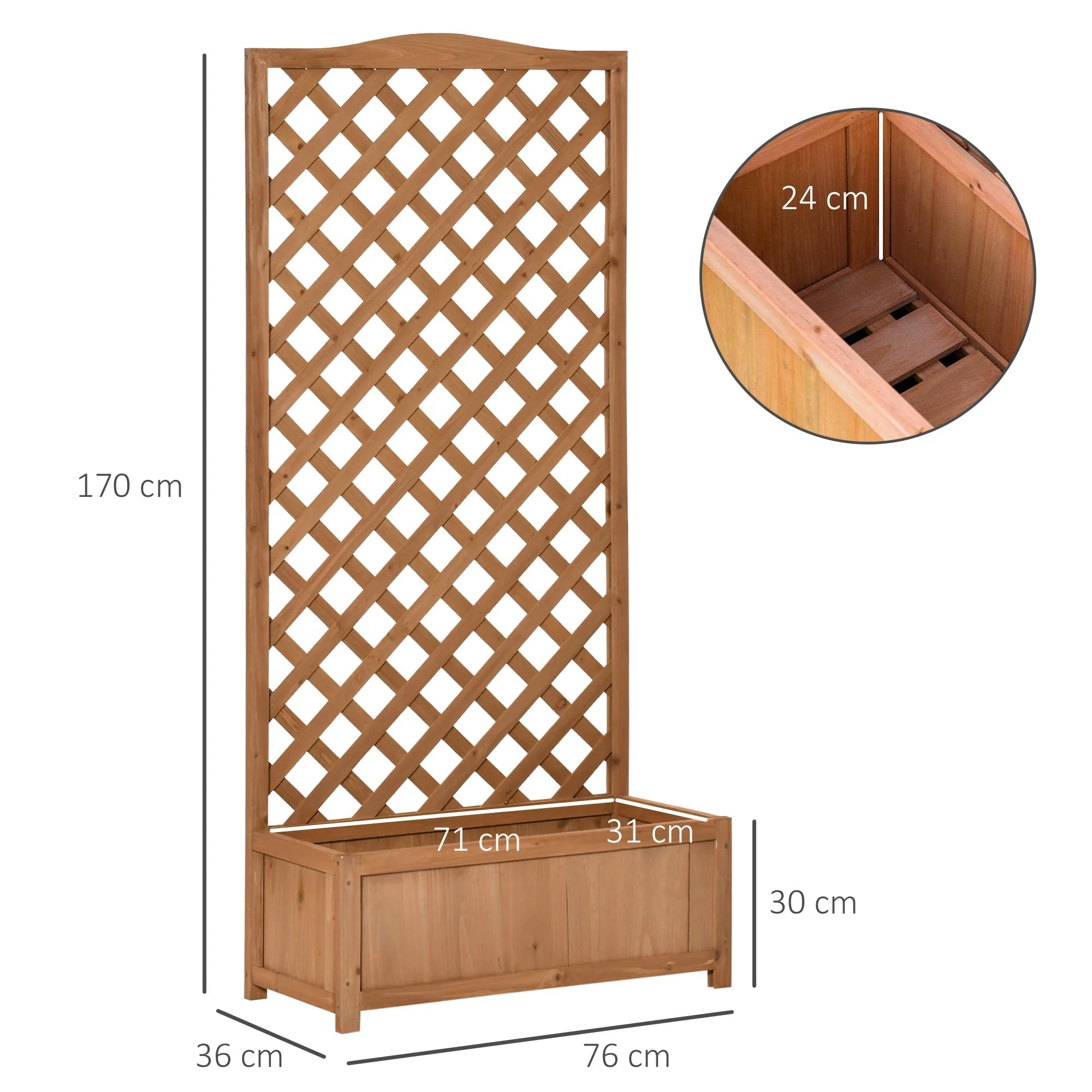 53L Garden Wooden Planter Box with Trellis Free Standing Flower Raised Bed with Lattice for Climbing Plants - Image 2