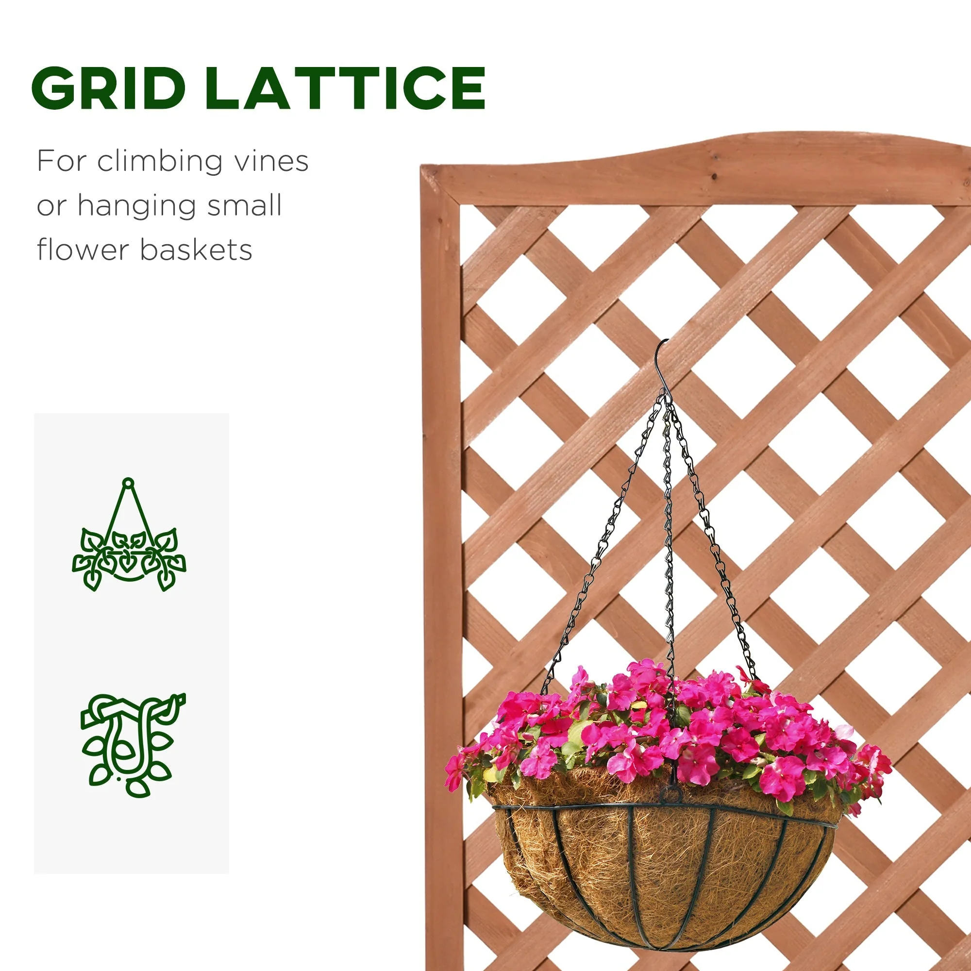 53L Garden Wooden Planter Box with Trellis Free Standing Flower Raised Bed with Lattice for Climbing Plants - Image 4
