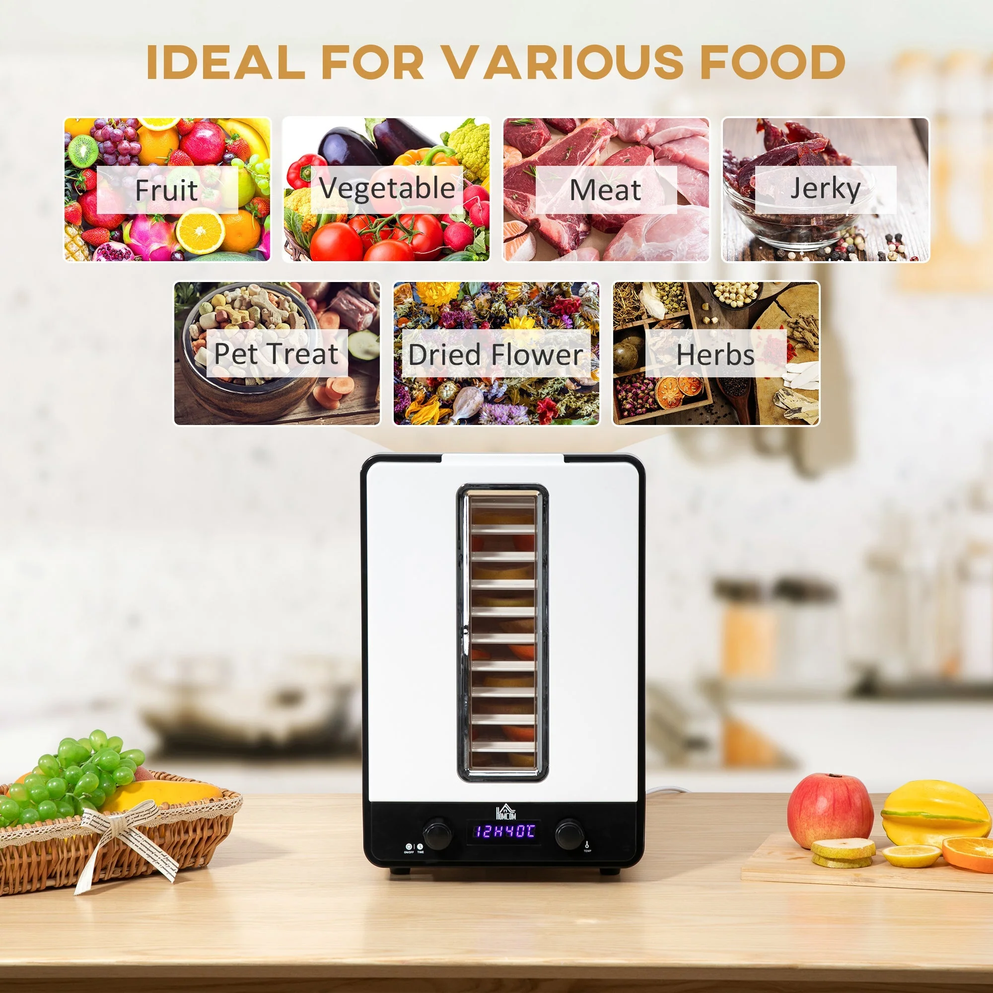 550W 10Kg Eleven Tray Food Dehydrator With Timer White by Homcom - Image 4