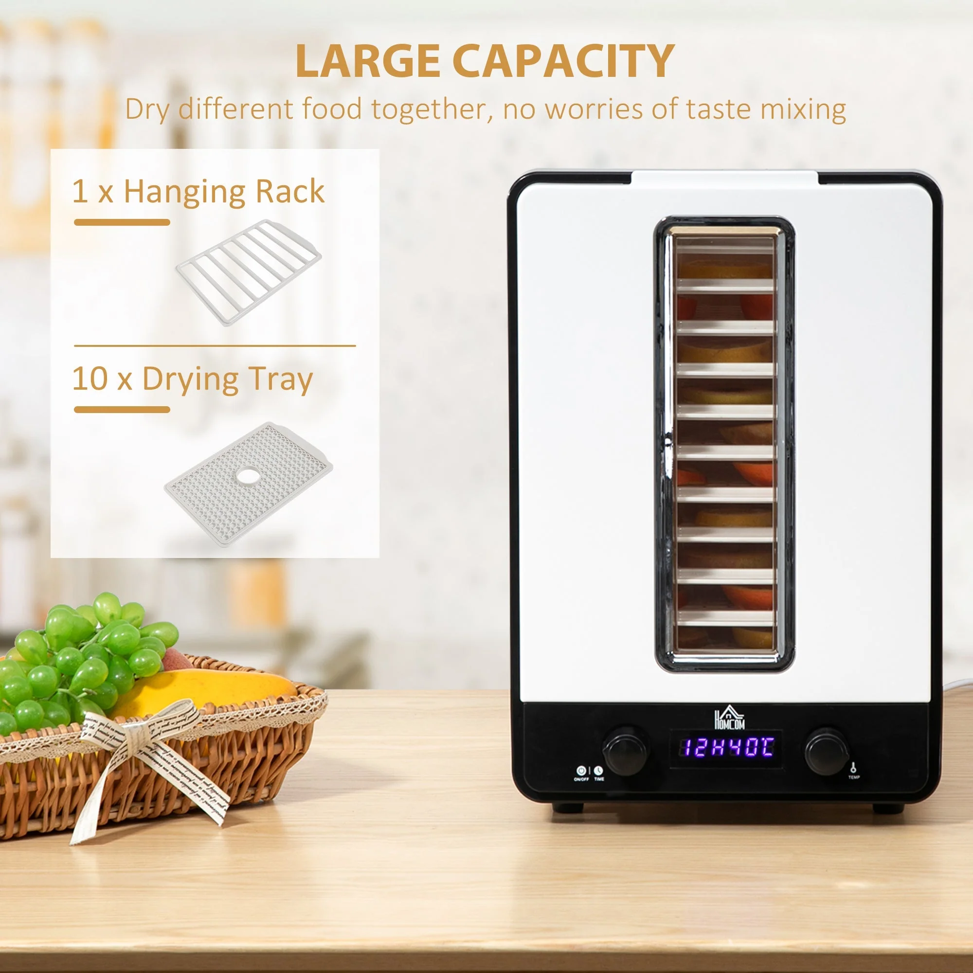 550W 10Kg Eleven Tray Food Dehydrator With Timer White by Homcom - Image 5