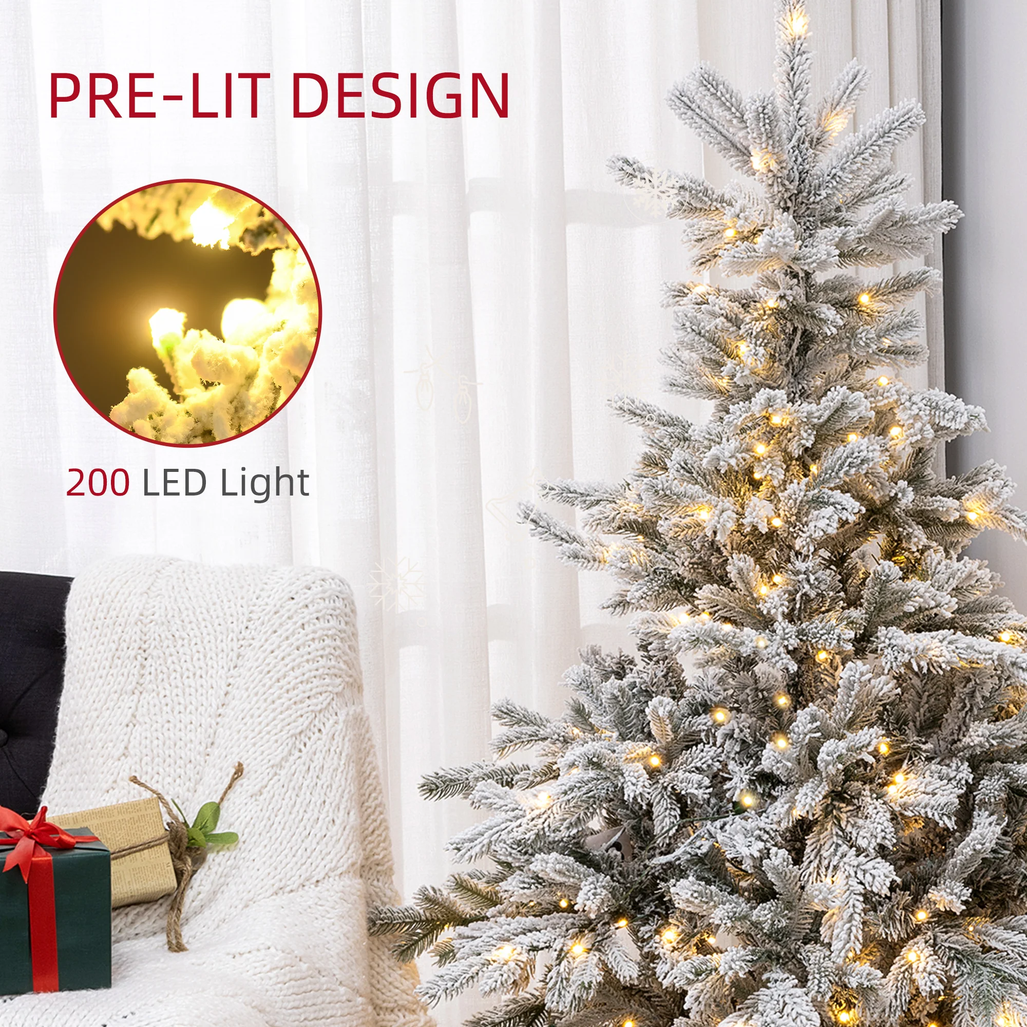 5ft Christmas Tree Artificial - White Frosted Green with LED Lights Warm White 931 Tips - Image 5