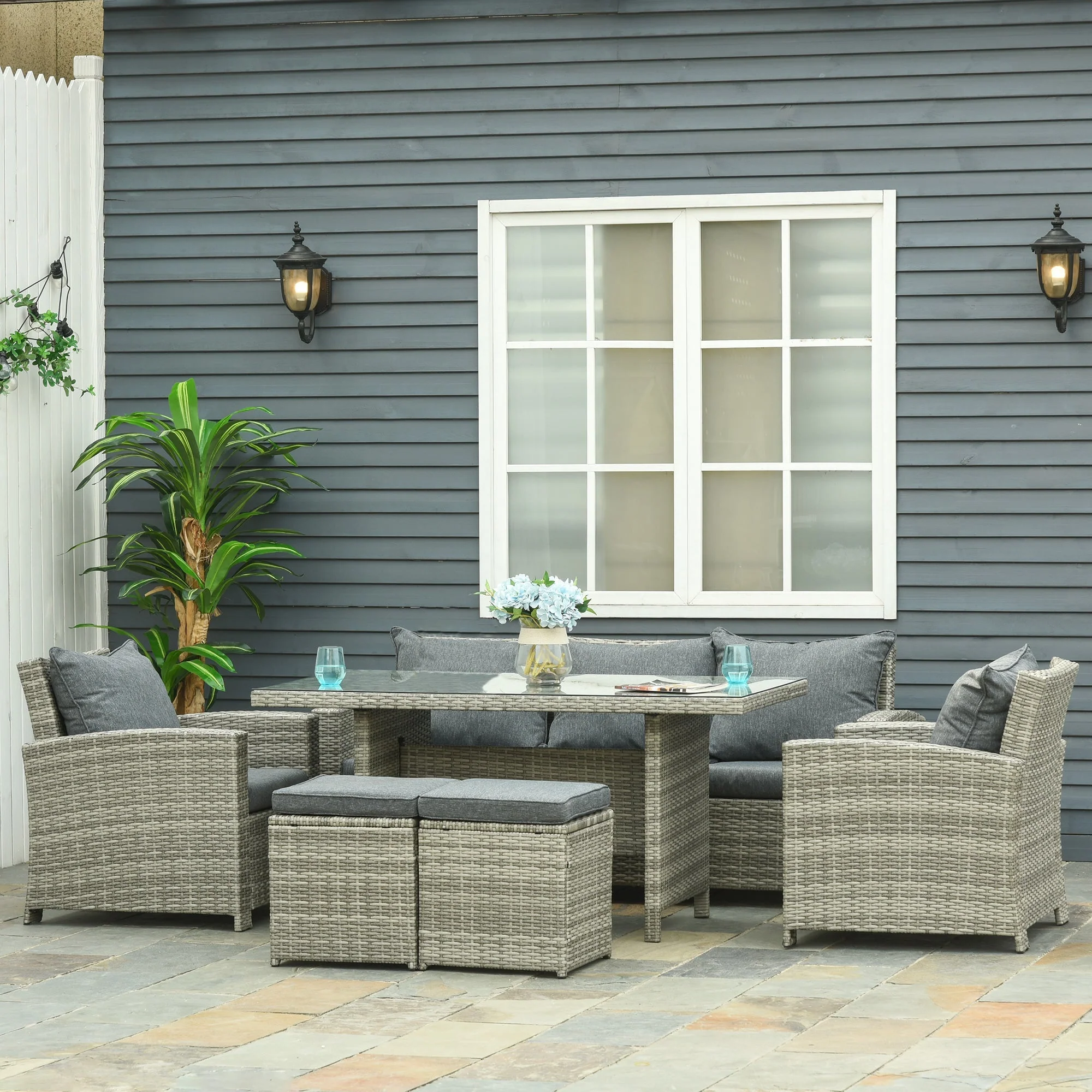 6-Pieces PE Rattan Garden Furniture Set with Three-seat - Image 2