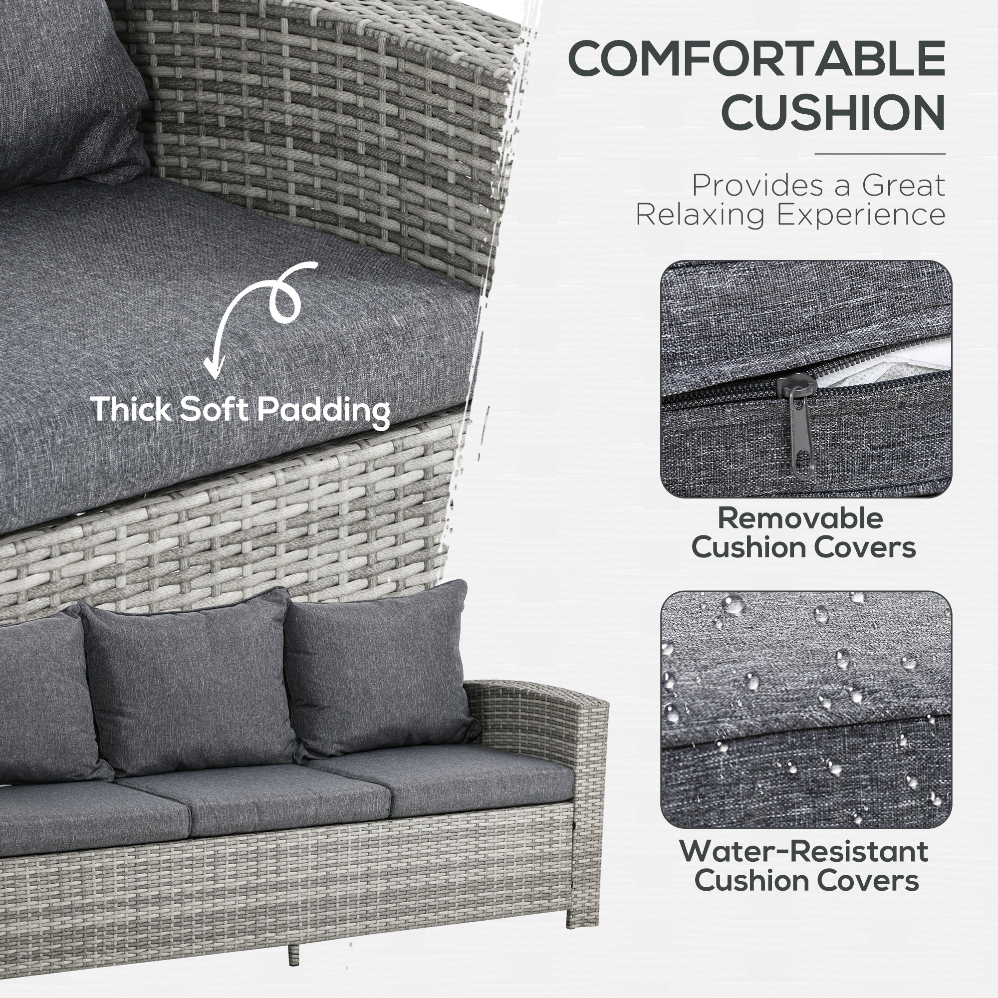 6-Pieces PE Rattan Garden Furniture Set with Three-seat - Image 5