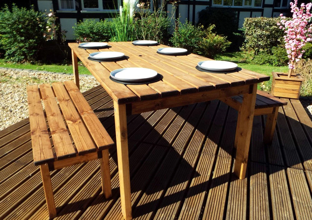 6 Seat 2 Benches & 1 Table Scandinavian Redwood Garden - Image 2