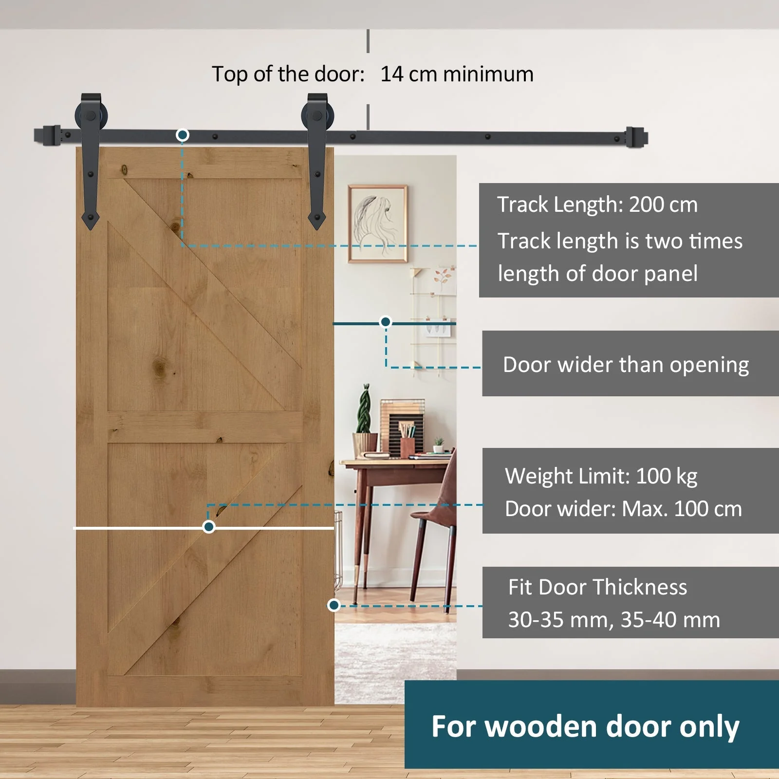 6' Sliding Wood Barn Door Stainless Steel Set - Image 6