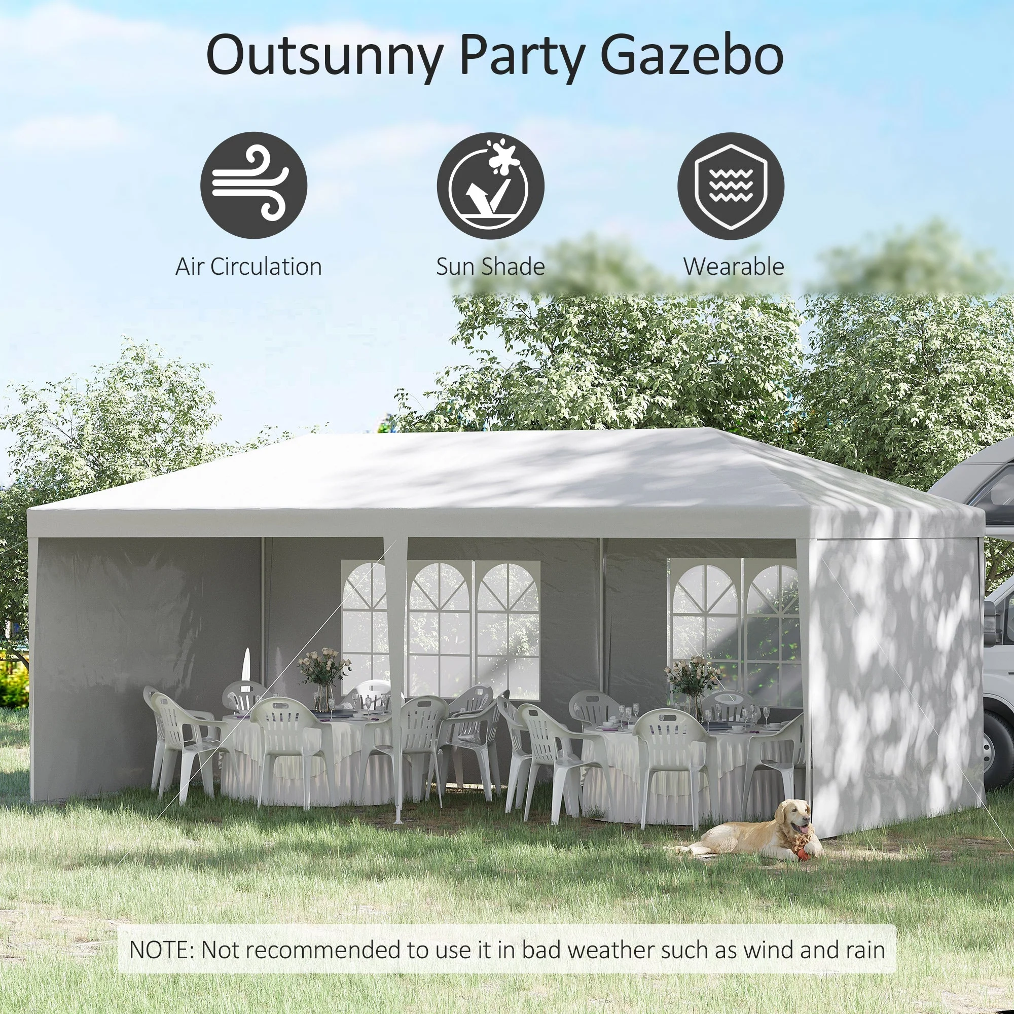 6 x 3 m Party Tent Gazebo Marquee Outdoor Patio Canopy Shelter with Windows and Side Panels White - Image 4