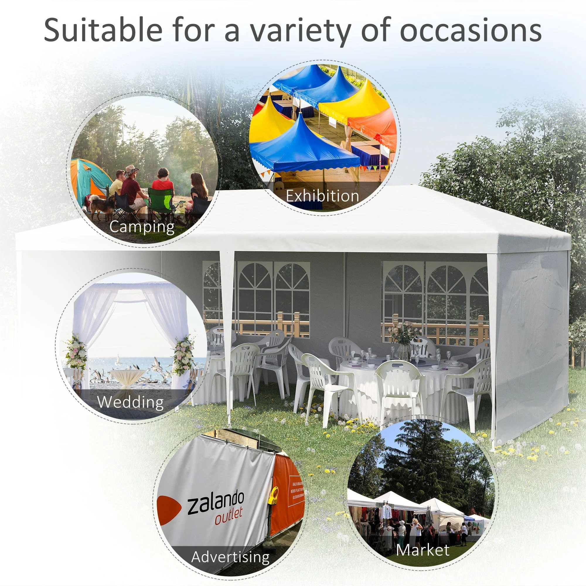6 x 3 m Party Tent Gazebo Marquee Outdoor Patio Canopy Shelter with Windows and Side Panels White - Image 7