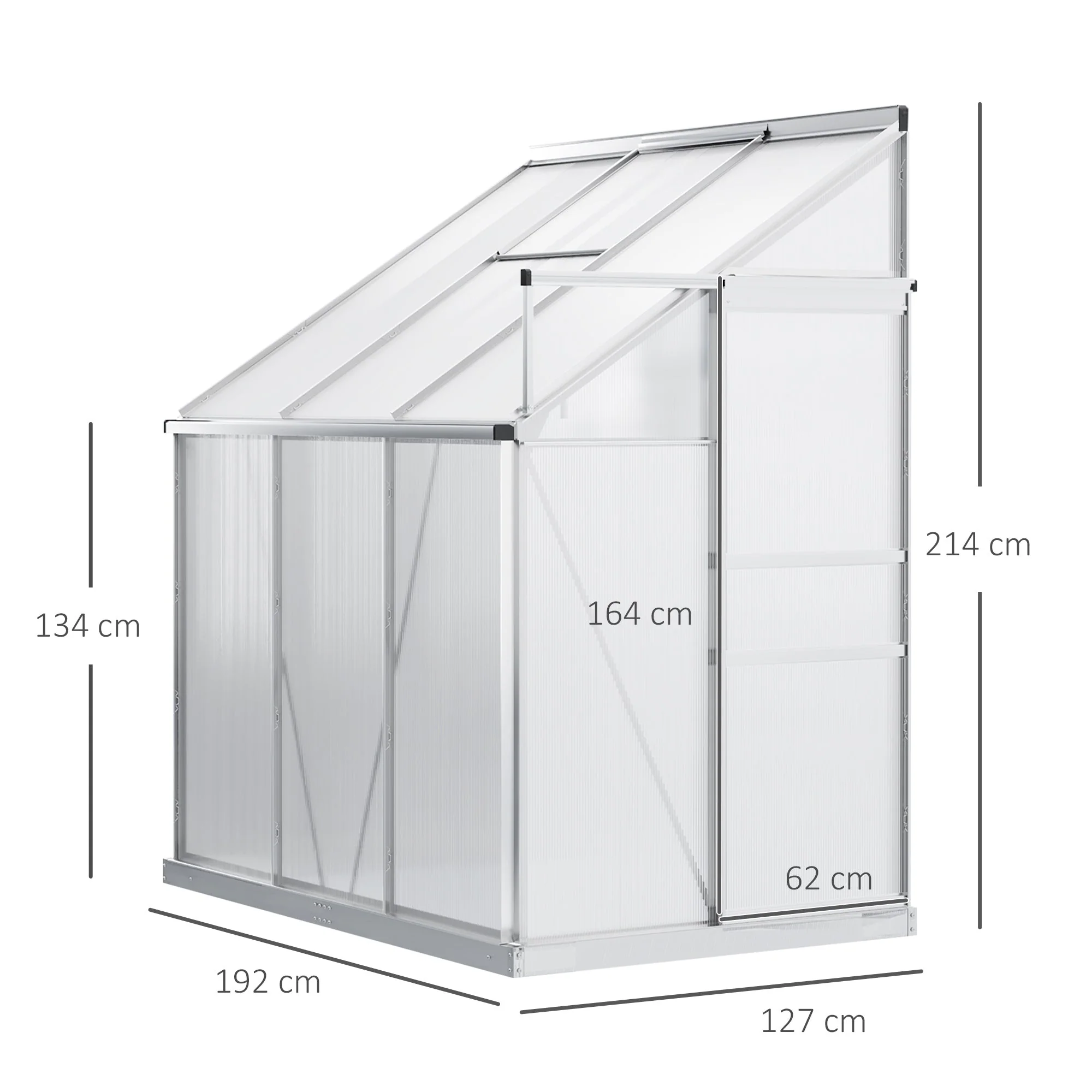 6 x 4ft Lean to Wall Polycarbonate Greenhouse Aluminium Walk-in Garden Greenhouse with Adjustable Roof Vent - Image 2