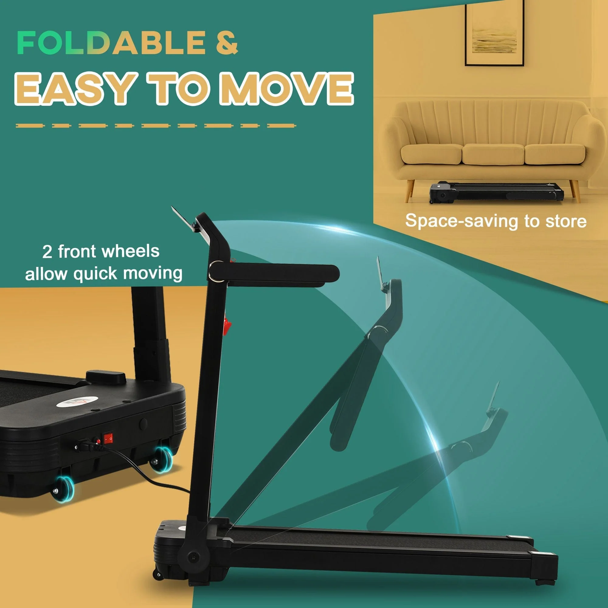 600W Foldable Steel Motorised Treadmill Running Machine w/ LCD Monitor Black - Image 4