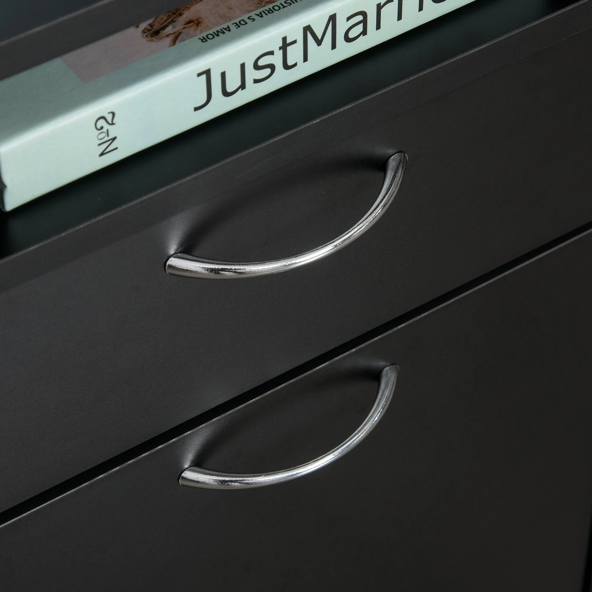 60cm Storage Cabinet w/ Drawer Open Shelf Metal Handles 4 Wheels Office Home Organiser Mobile Printer Black - Image 8