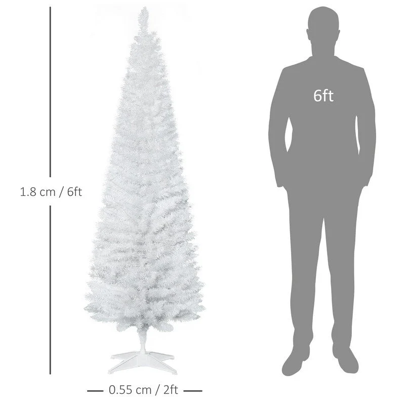 6 Foot Artificial Pine Pencil Slim Tall Christmas Tree with 390 Branch Tips Xmas Holiday Décor with Stand White - Image 3