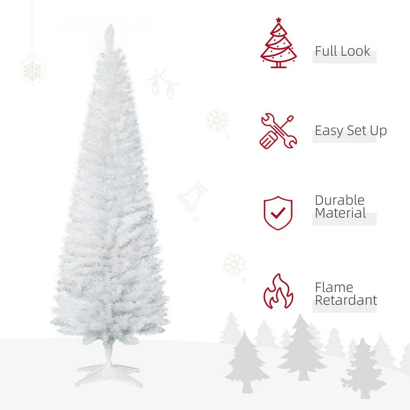 6 Foot Artificial Pine Pencil Slim Tall Christmas Tree with 390 Branch Tips Xmas Holiday Décor with Stand White - Image 4