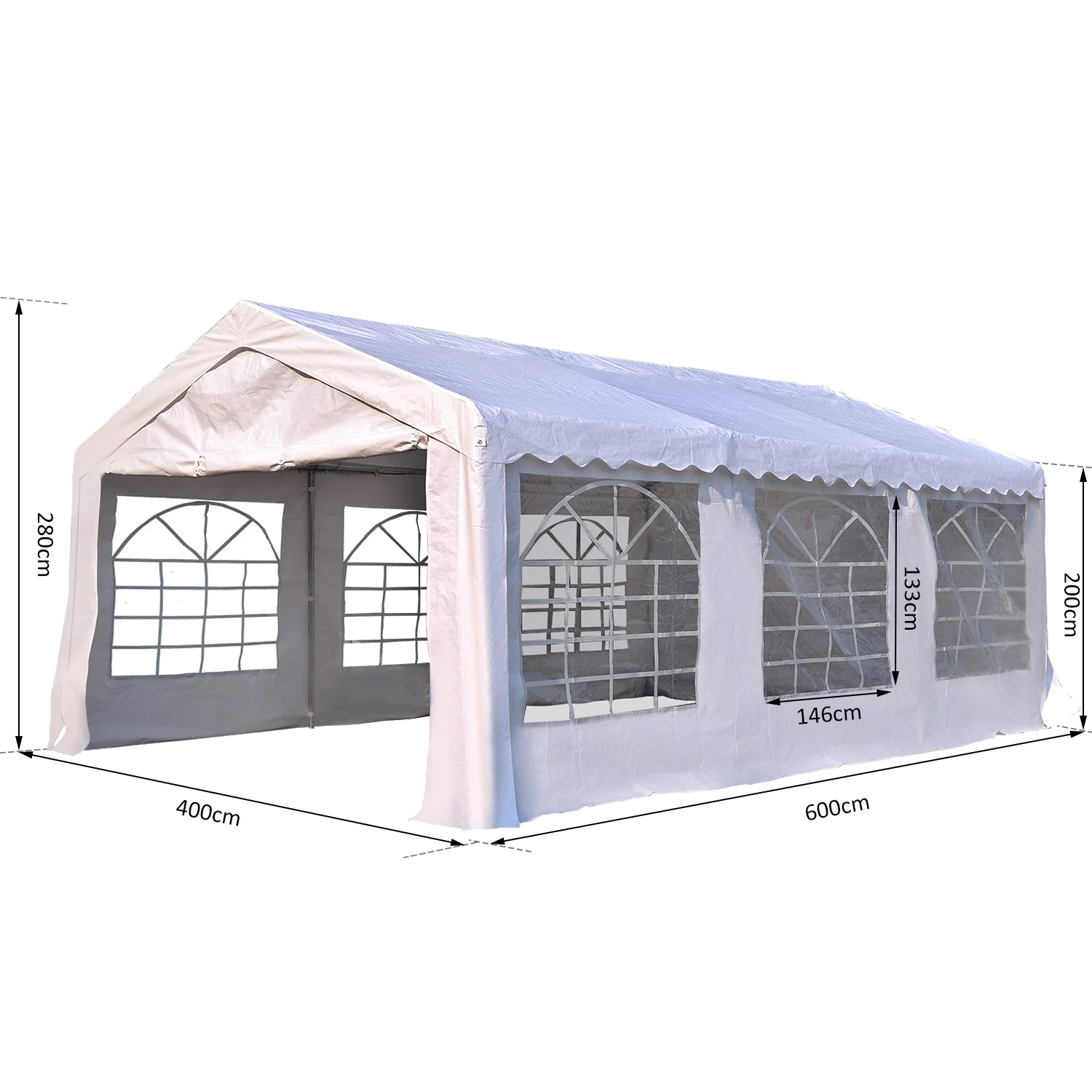 6m x 4 m Garden Gazebo Portable Carport Shelter w/ Removable Sidewalls & Doors Party Tent Shelter Car Canopy - Image 3