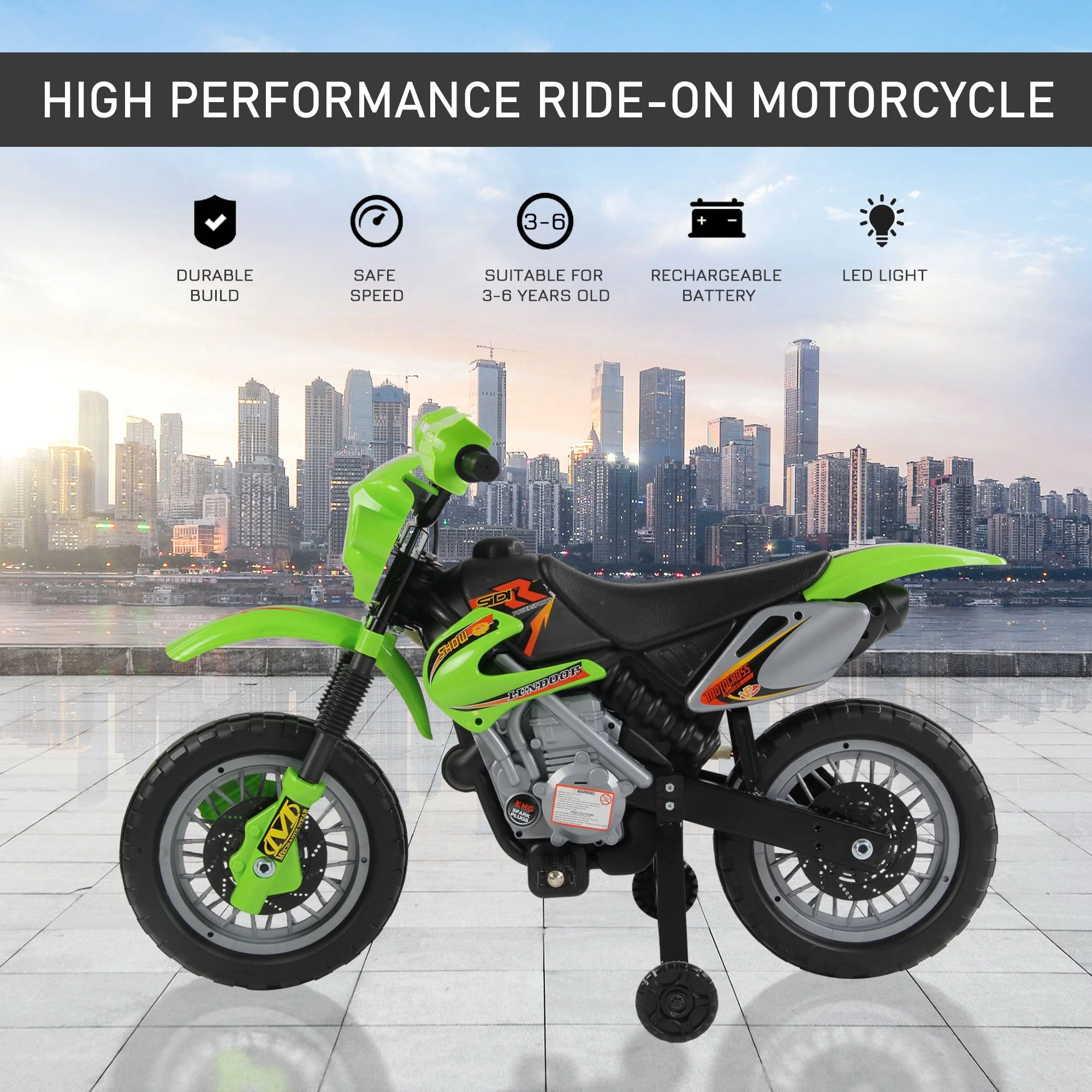 6V PP Electric Motorcycle for Kids Ride on Toys with Effects Green - Image 3