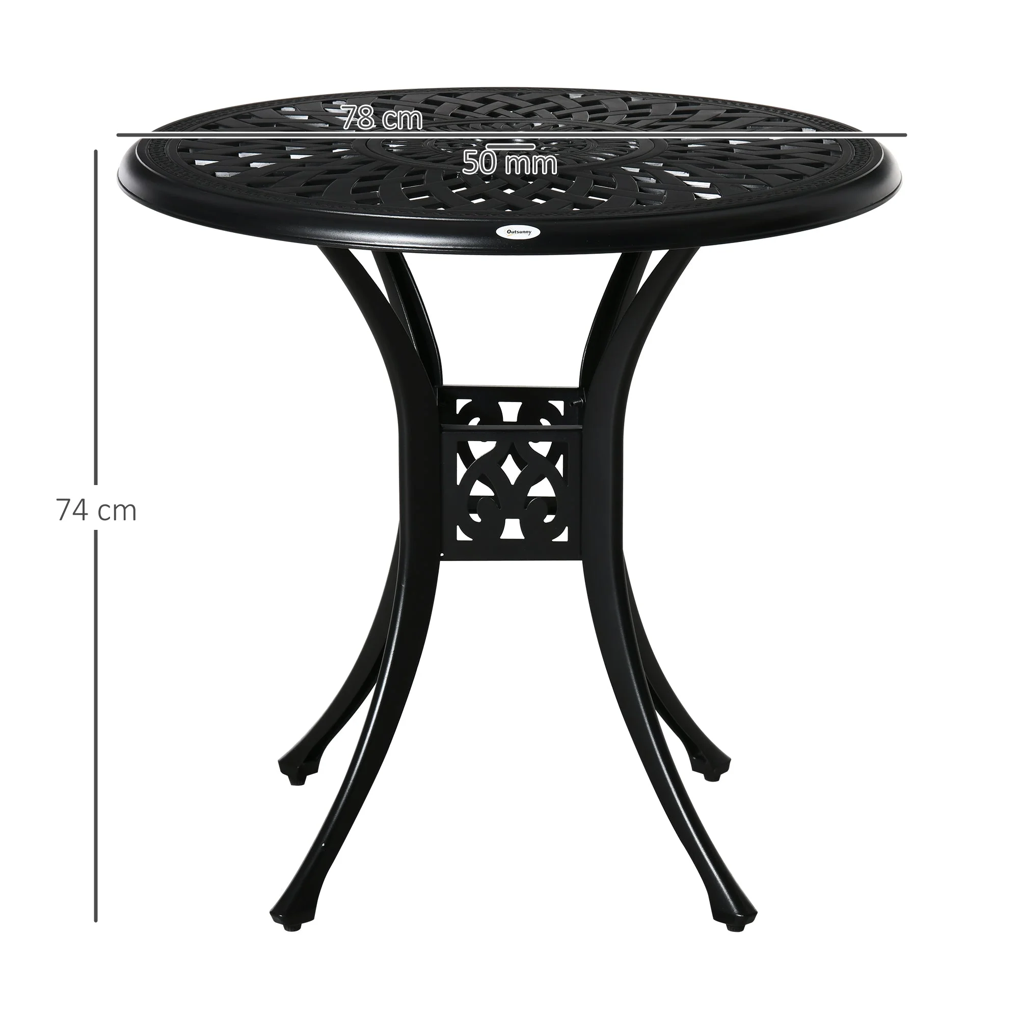 78cm Round Garden Dining Table Bistro Set with Parasol Hole Antique Cast Aluminium Outdoor Table Only - Image 3