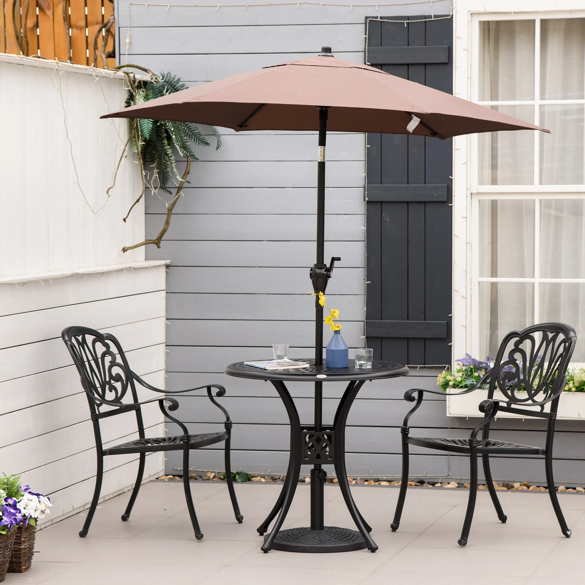 78cm Round Garden Dining Table Bistro Set with Parasol Hole Antique Cast Aluminium Outdoor Table Only - Image 7