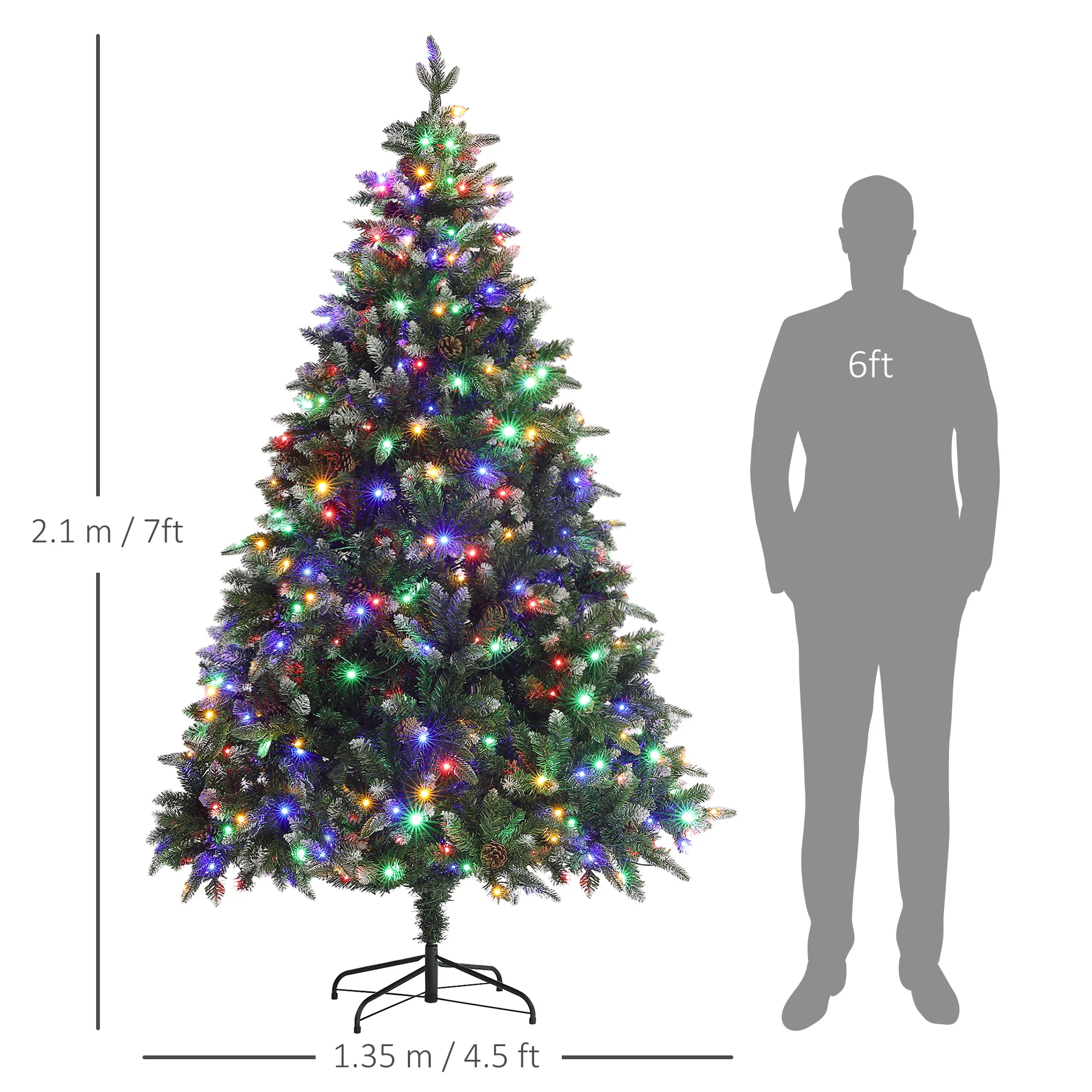 7ft Prelit Christmas Tree Artificial - White Frosted Green with LED Lights Multicoloured 1466 Tips - Image 3