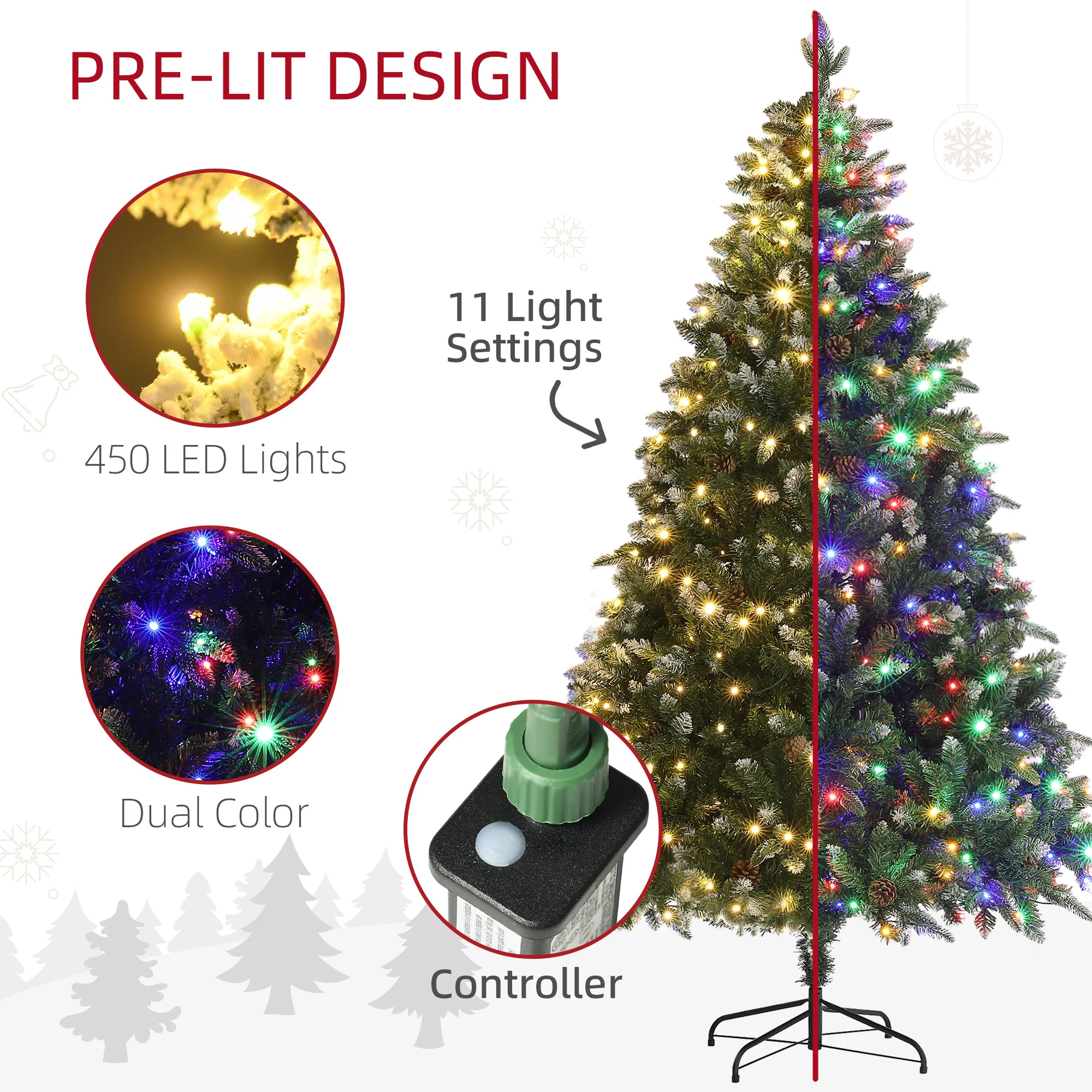 7ft Prelit Christmas Tree Artificial - White Frosted Green with LED Lights Multicoloured 1466 Tips - Image 5
