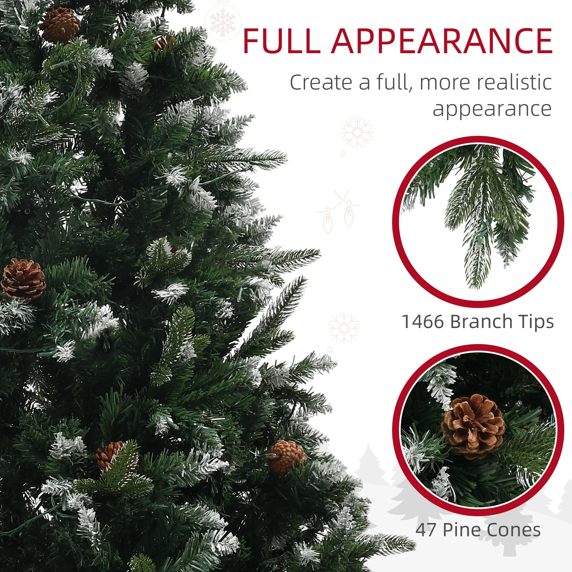 7ft Prelit Christmas Tree Artificial - White Frosted Green with LED Lights Multicoloured 1466 Tips - Image 7