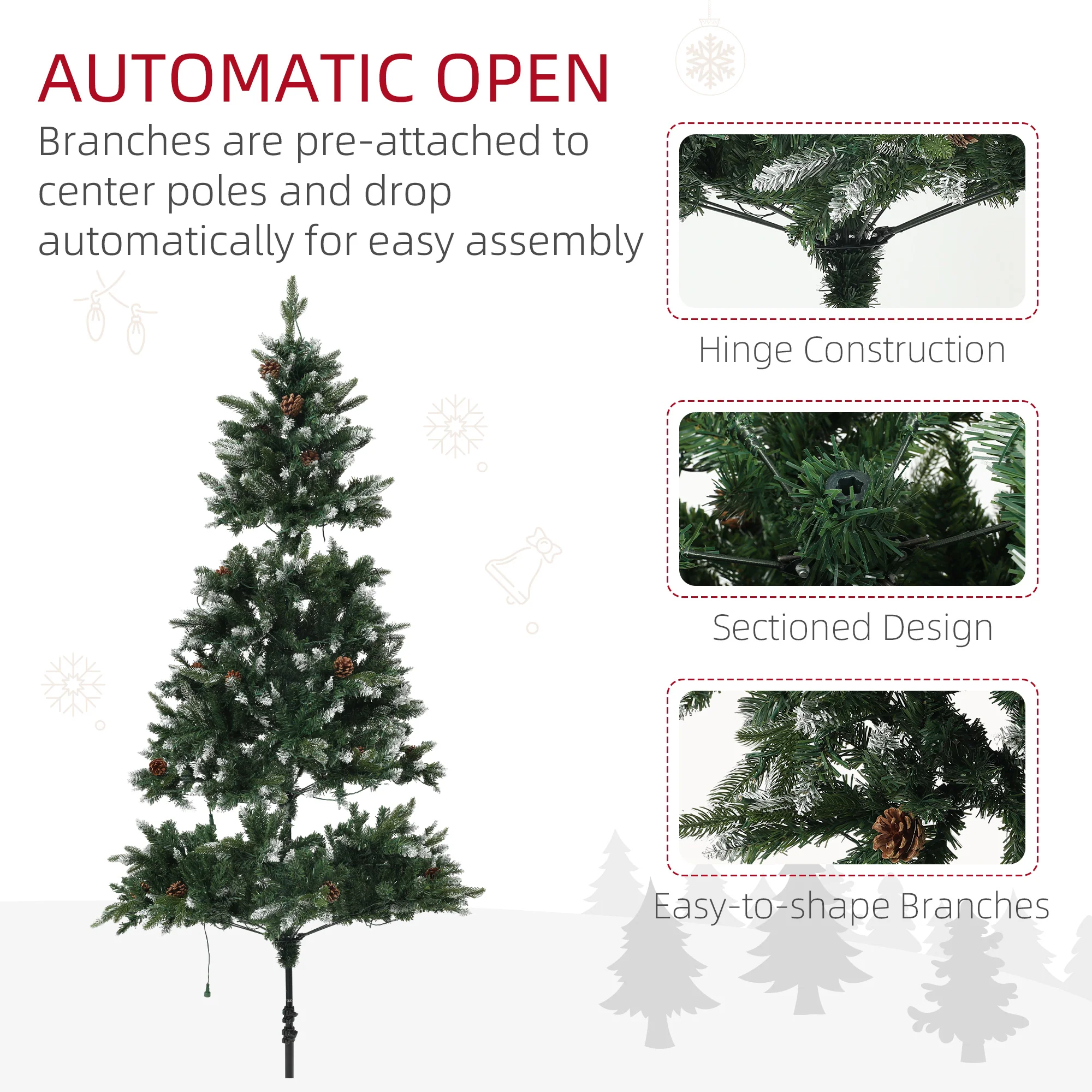 7ft Prelit Christmas Tree Artificial - White Frosted Green with LED Lights Multicoloured 1466 Tips - Image 8