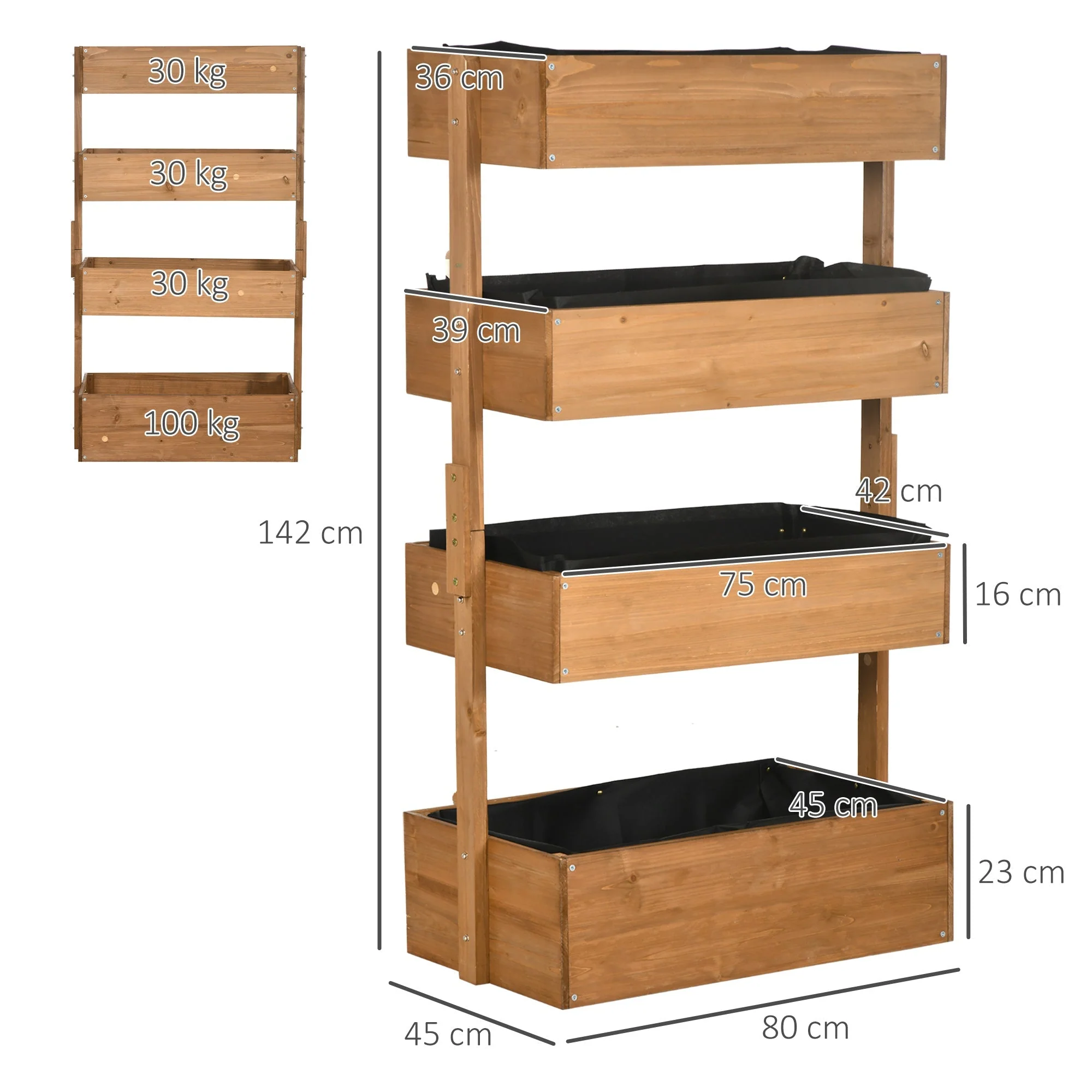 80cm x 45cm x 142cm 4-Tier Raised Garden Bed - Image 3