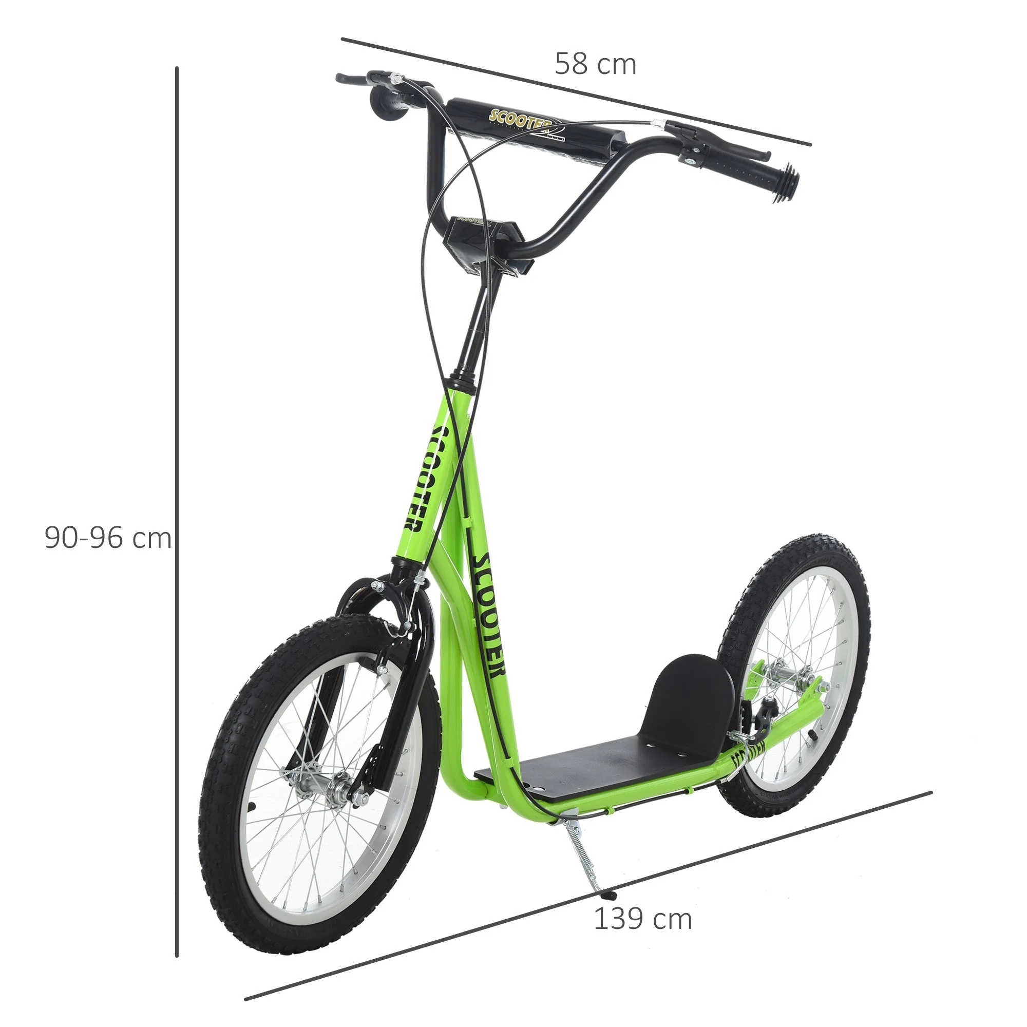 90-96cm Kids Kick Scooter w/ Adjustable Handlebar Inflatable Wheels Brakes Green - Image 3