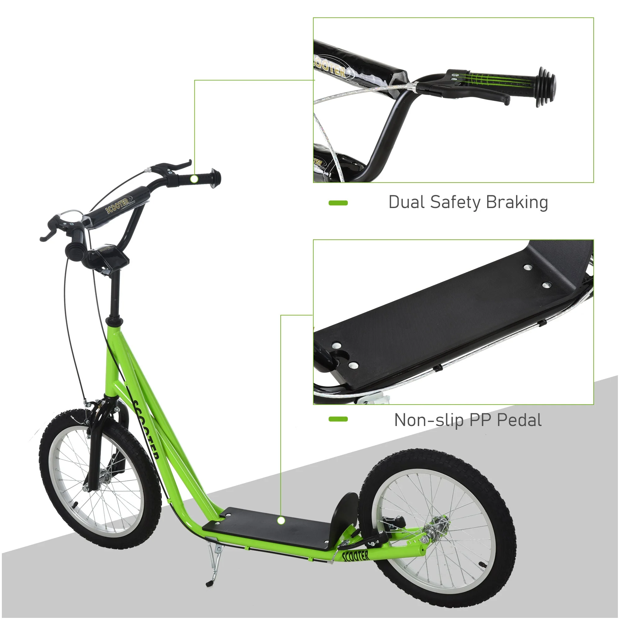 90-96cm Kids Kick Scooter w/ Adjustable Handlebar Inflatable Wheels Brakes Green - Image 7