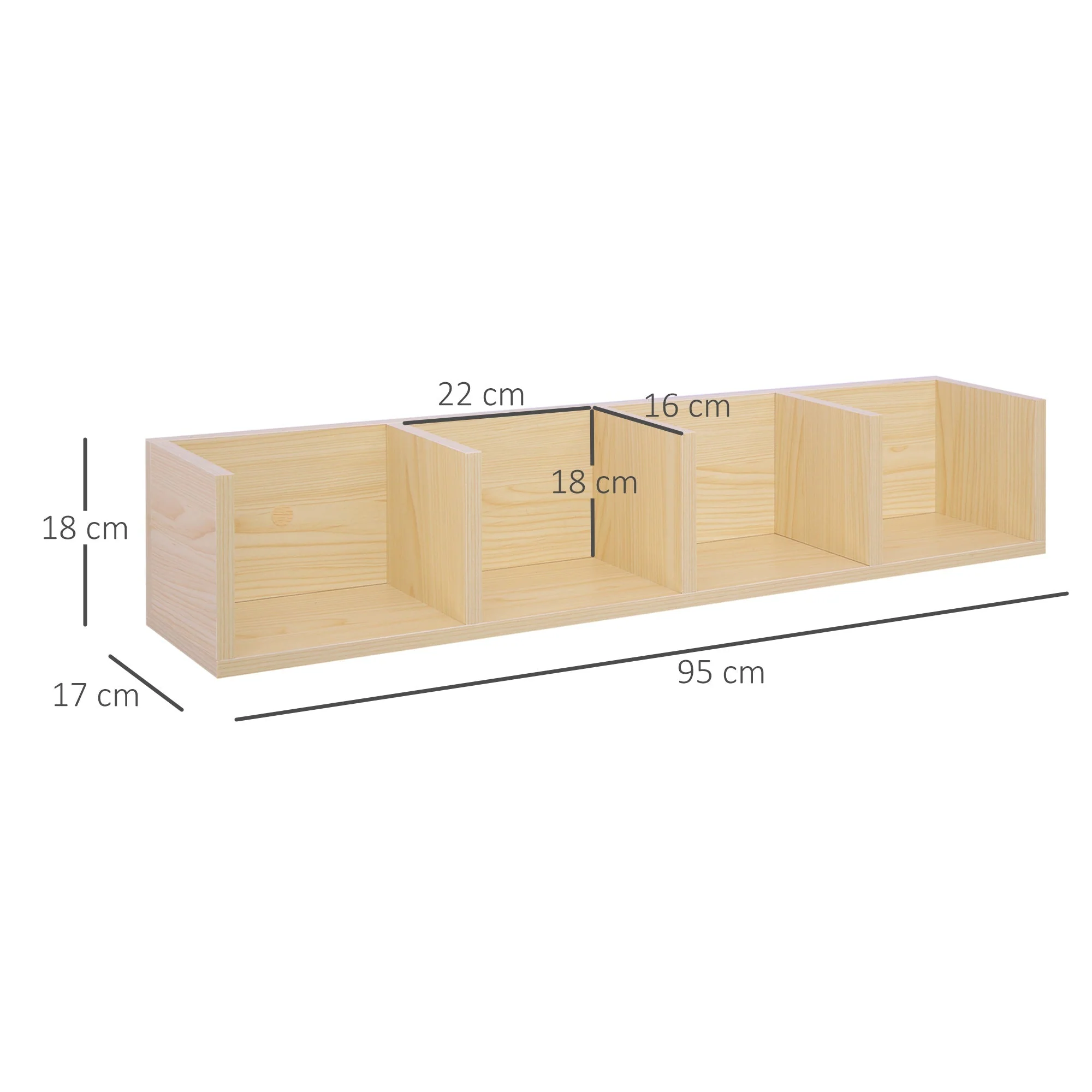 95cm Four-Compartment Wall Shelf - Brown - Image 2
