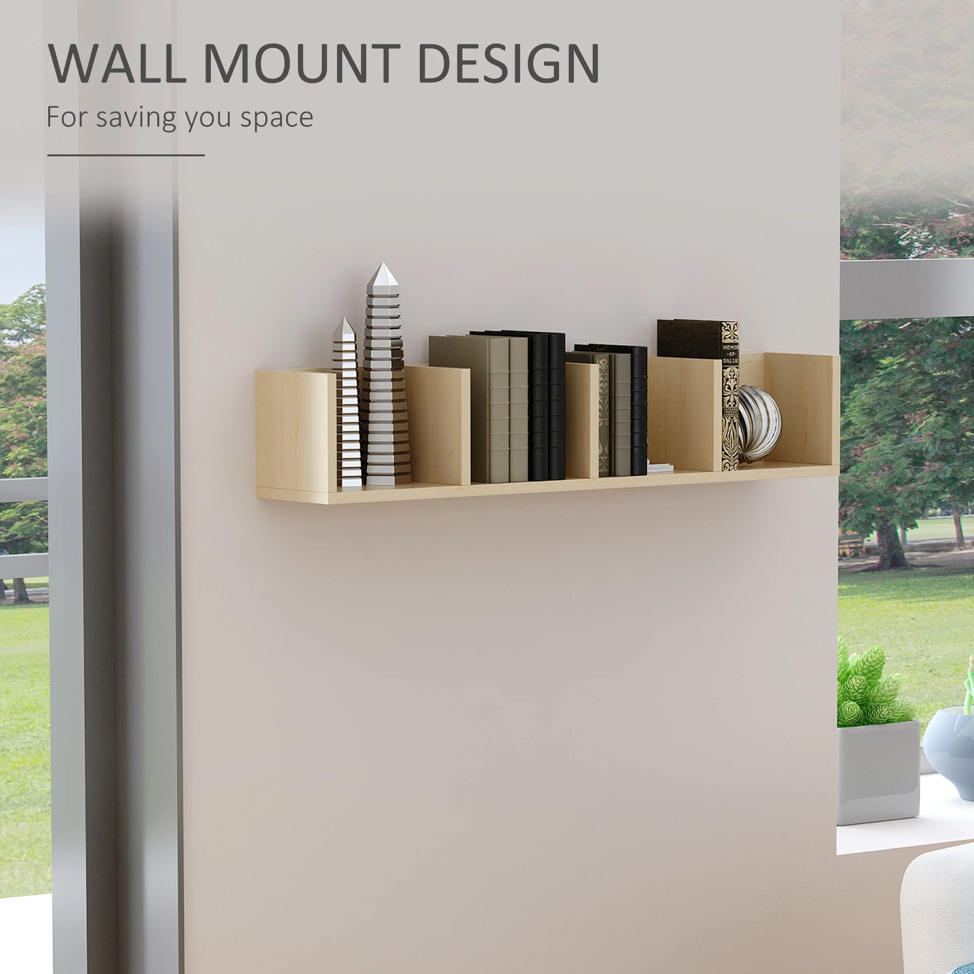 95cm Four-Compartment Wall Shelf - Brown - Image 3